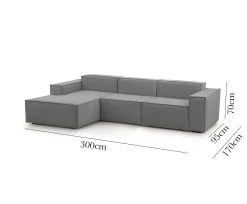 Divano fisso con penisola Alganibra, Cm 300x170h70,<Dmora Hot