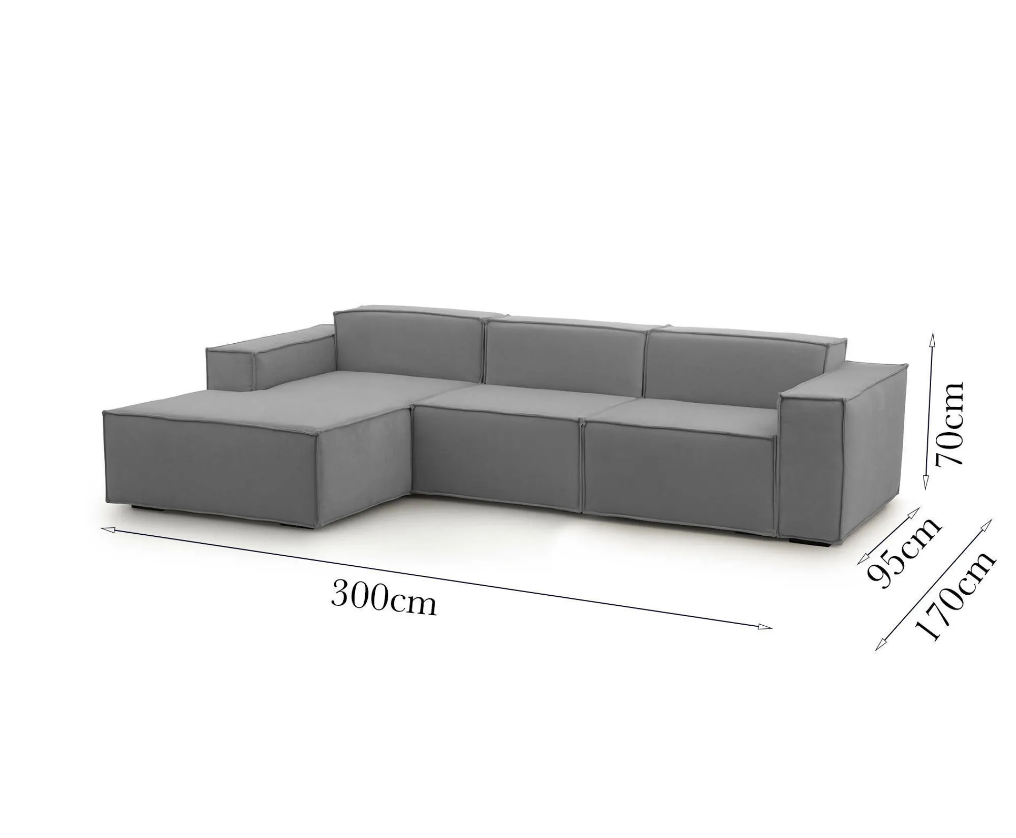 Divano fisso con penisola Alganibra, Cm 300x170h70,<Dmora Hot
