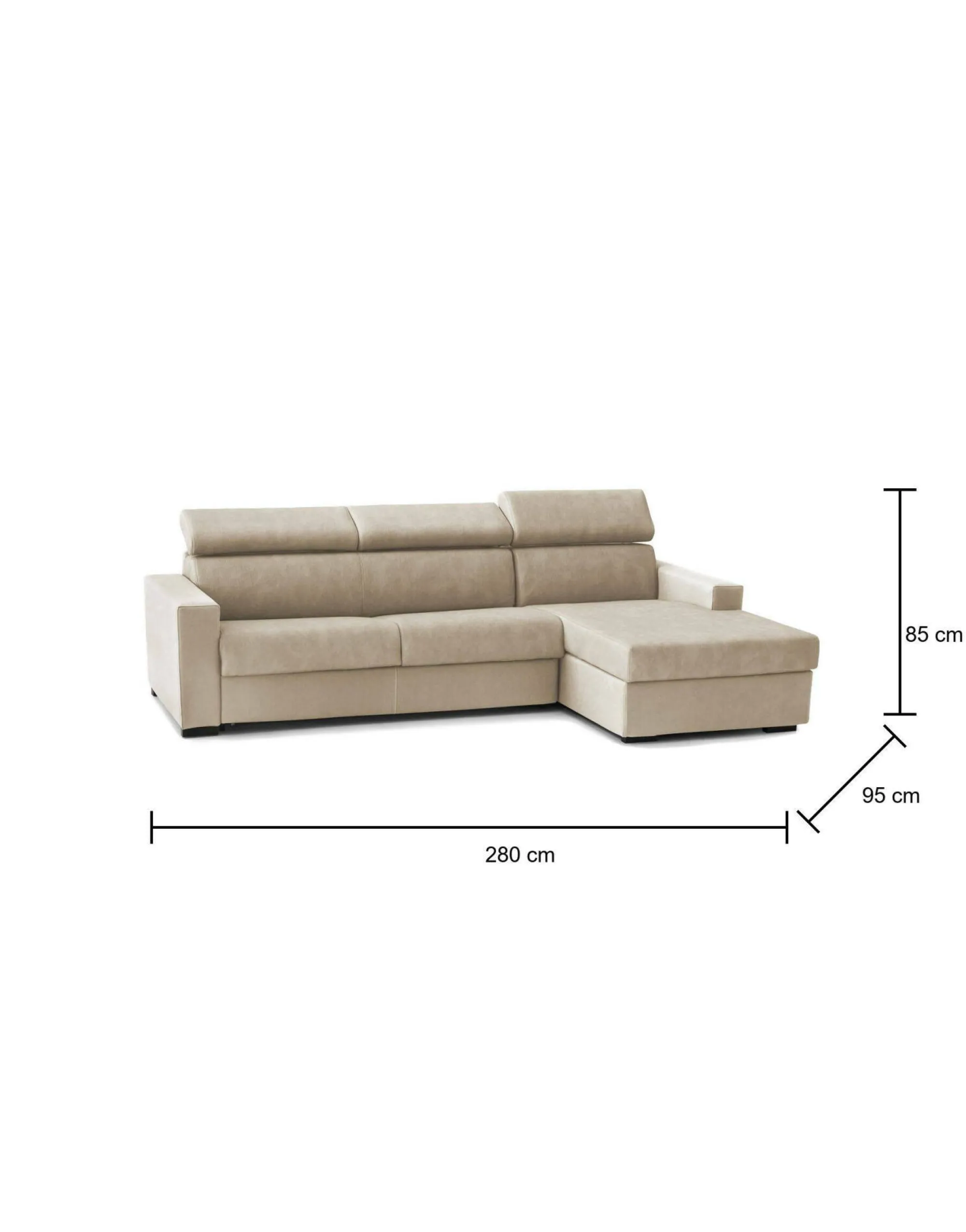 Divano fisso con penisola Ameno, Cm 280x95h85,<Dmora Discount