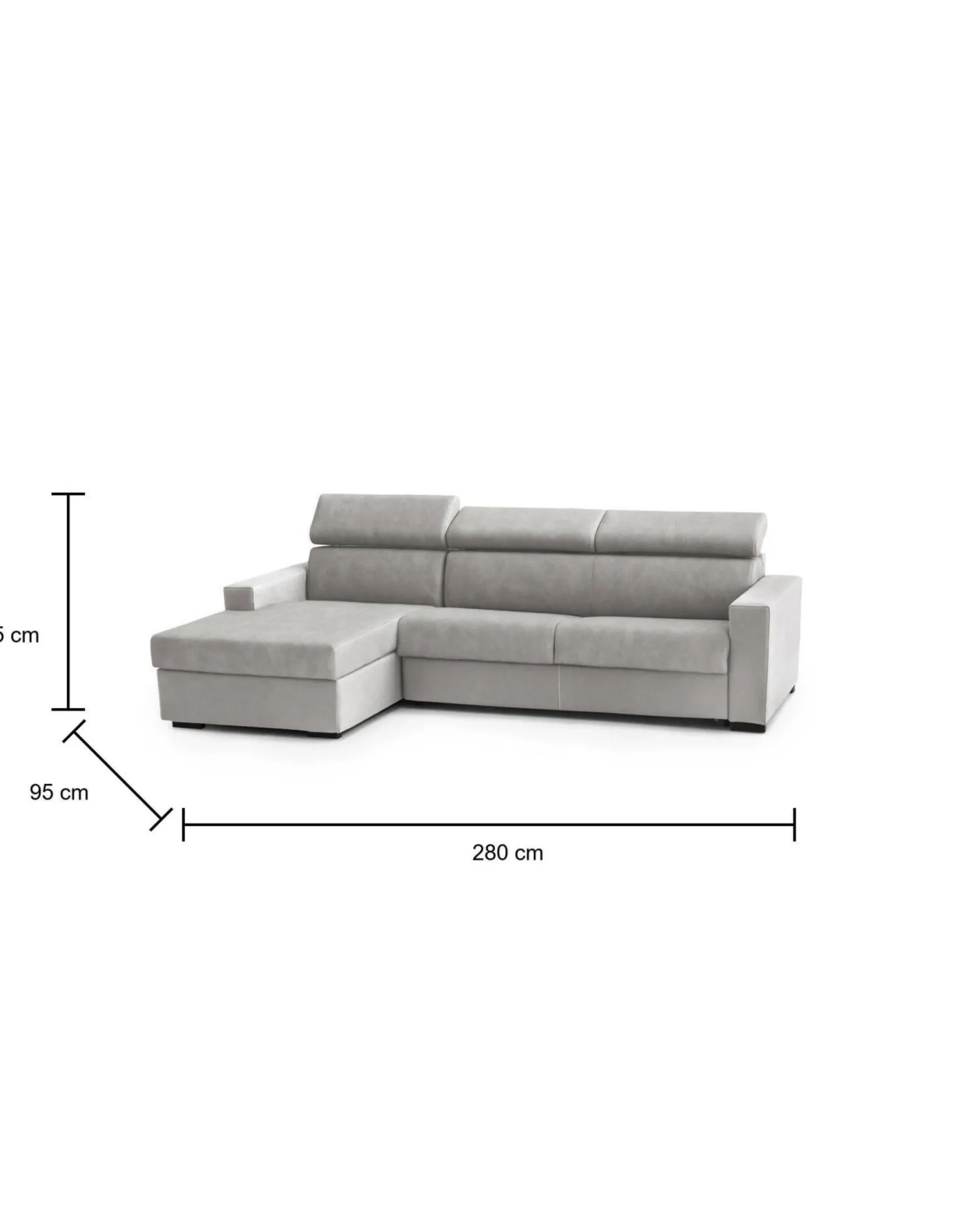 Divano fisso con penisola Akela, Cm 280x95h85,<Dmora Clearance