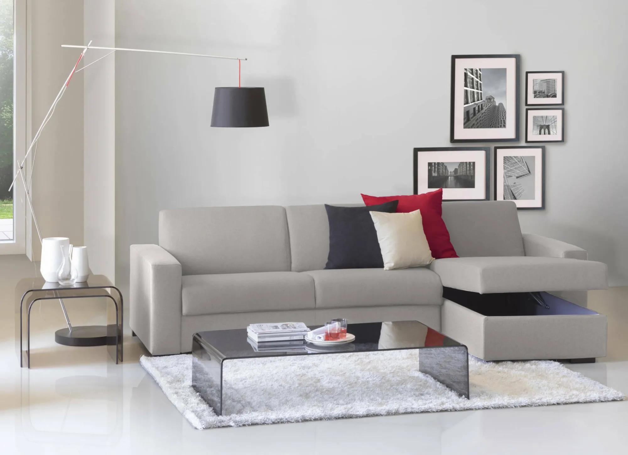 Divano fisso con penisola Atos, Cm 280x95h90,<Dmora Clearance