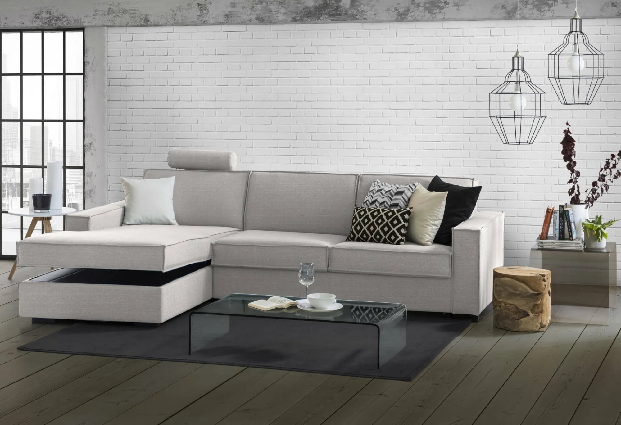 Divano fisso con penisola Sodalite, Cm 260x95h90,<Dmora Online