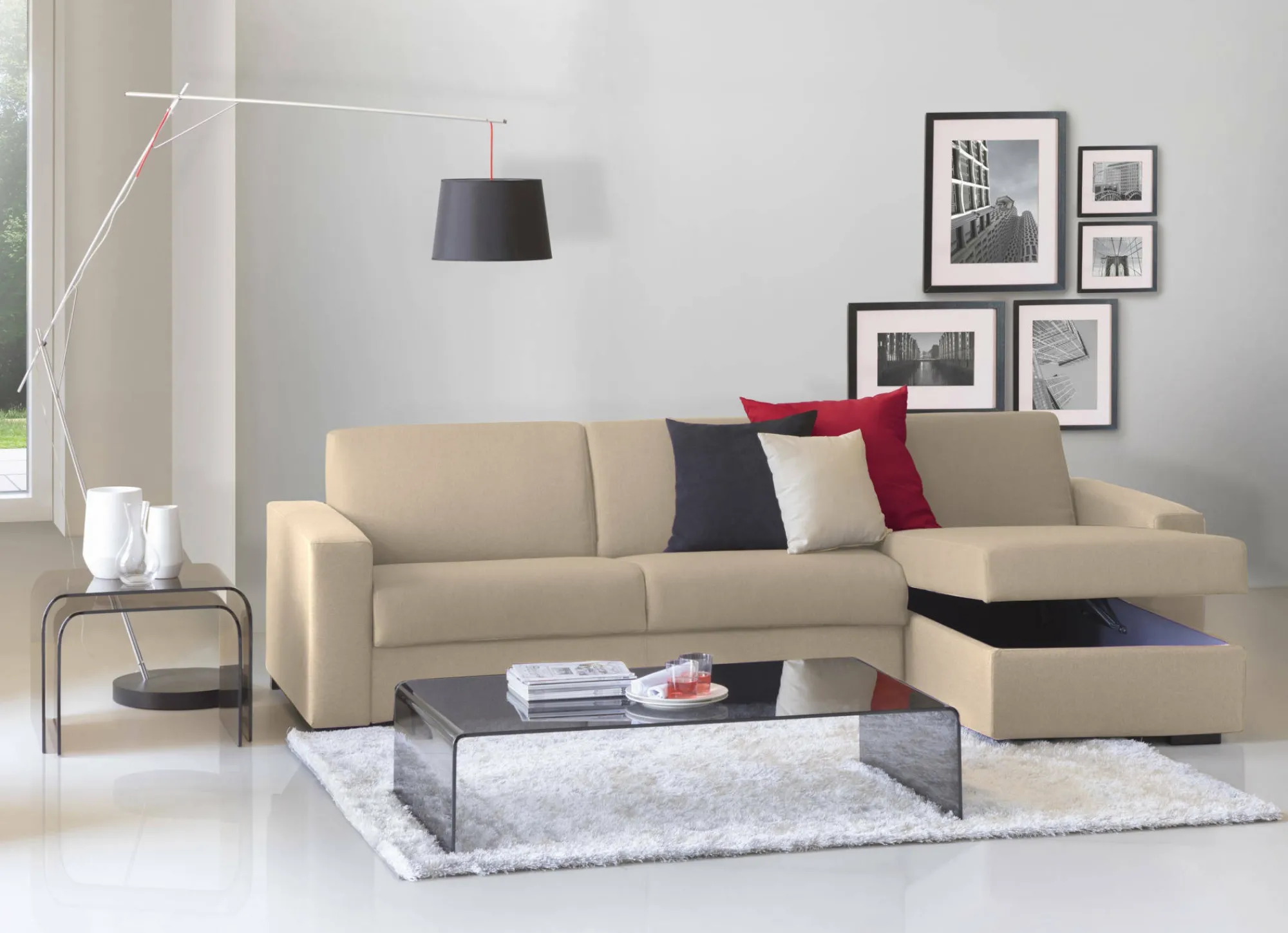 Divano fisso con penisola Atos, Cm 280x95h90,<Dmora Discount