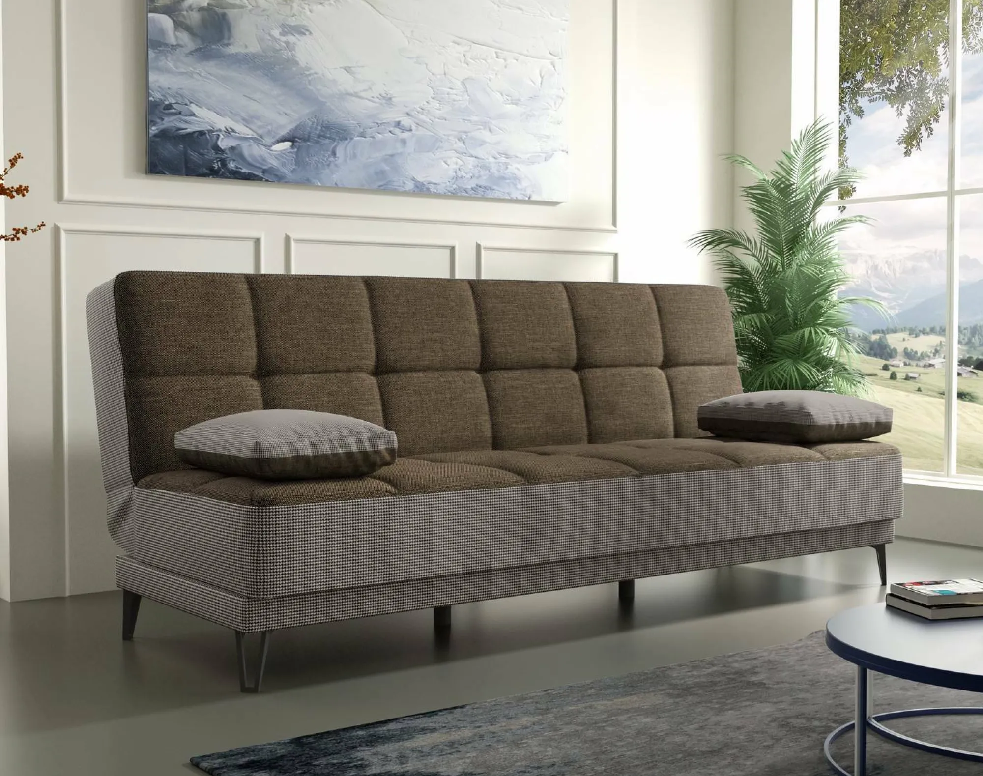 Divano letto 3 posti Aborigeni, 190x87h97 cm, Grigio E Marrone<Dmora Fashion