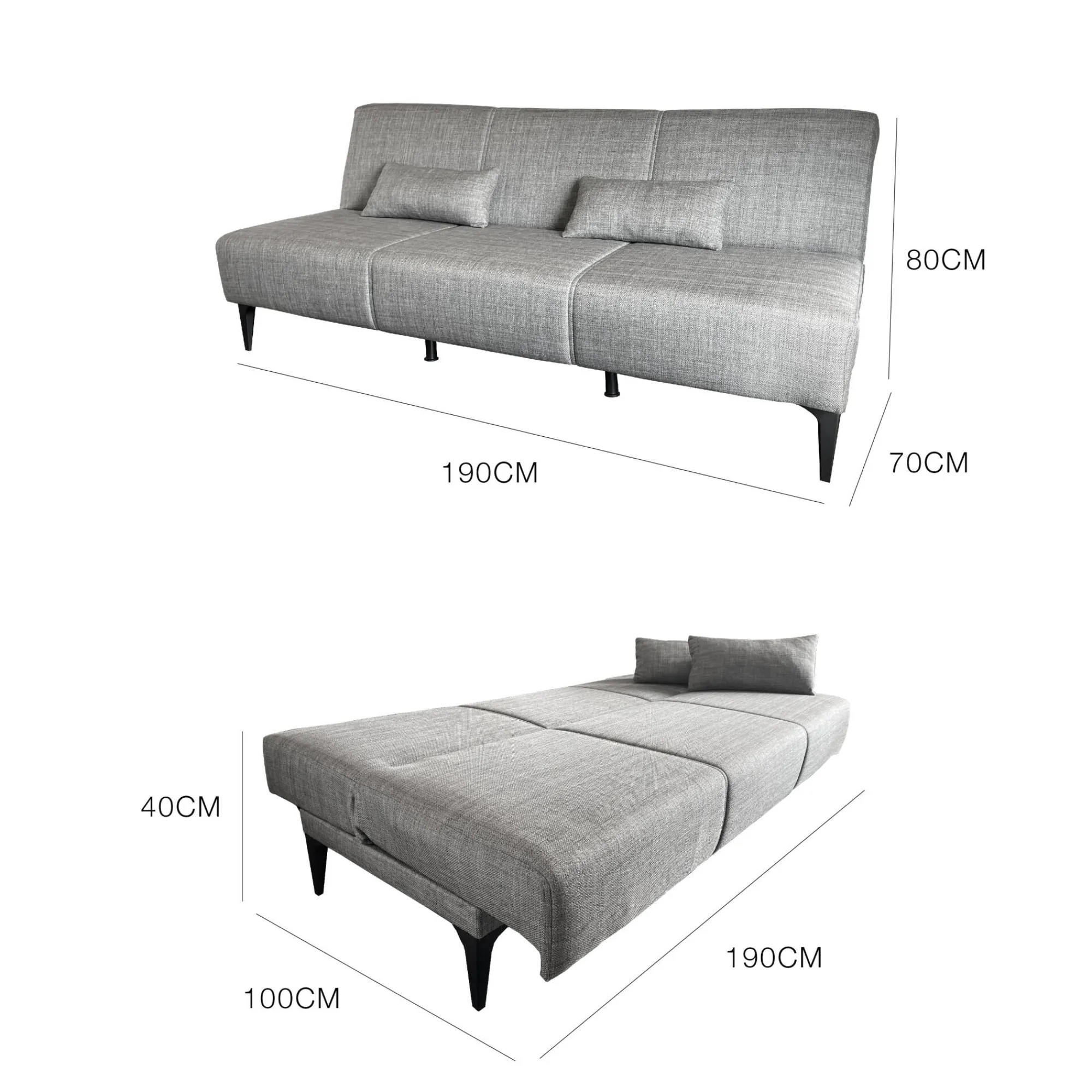 Divano letto 3 posti Aza, 190x70h80 cm,<Dmora Clearance