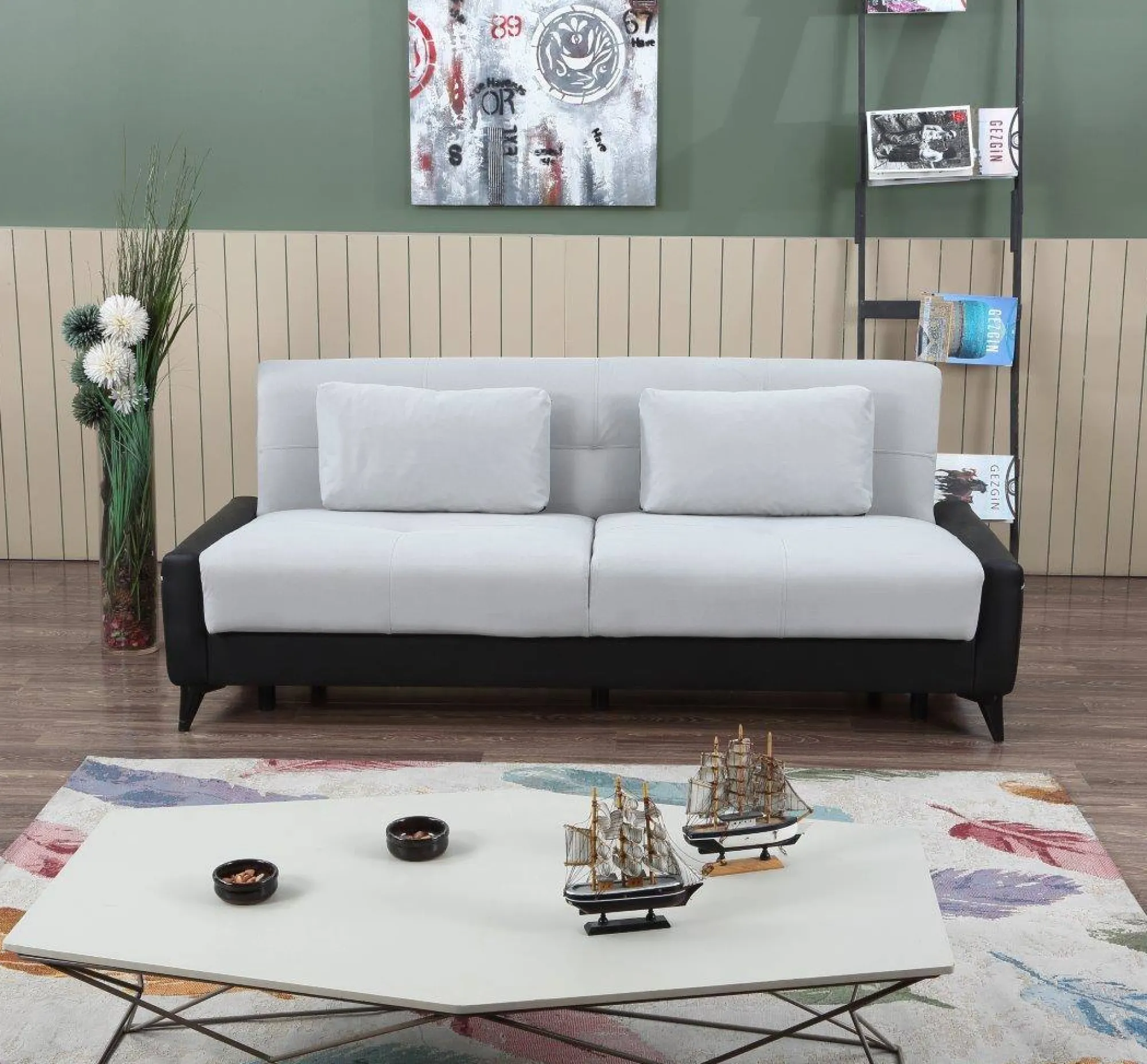 Divano letto 3 posti Belluno, 207x92h83 cm, Nero e Bianco<Dmora Discount