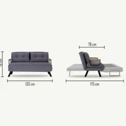 Divano letto 2 posti Calvin 133x78 h78 cm,<Dmora Best