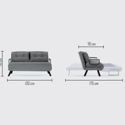Divano letto 2 posti Calvin 133x78 h78 cm,<Dmora Store