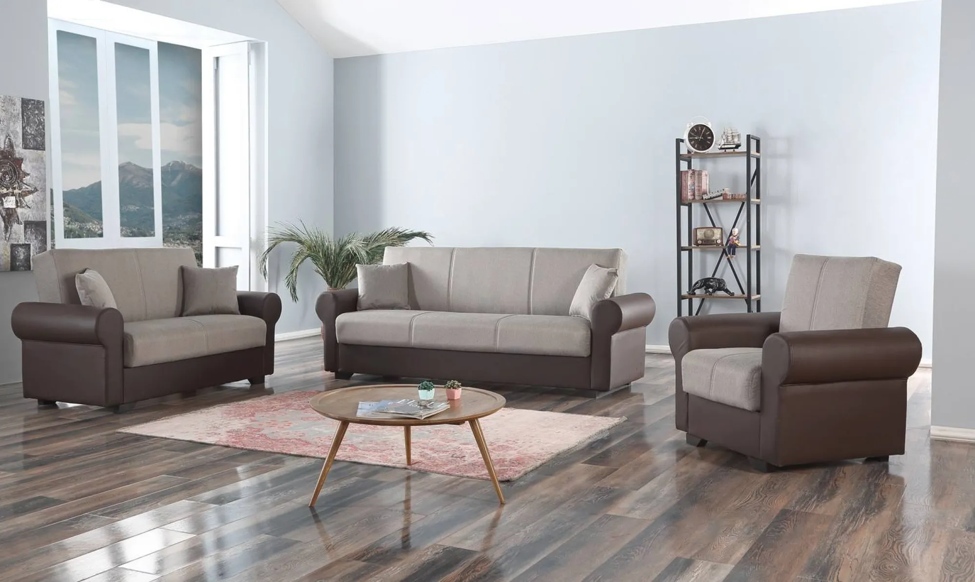 Divano letto 3 posti Dfiorini, 233x84h94 cm, Marrone e Grigio<Dmora Discount