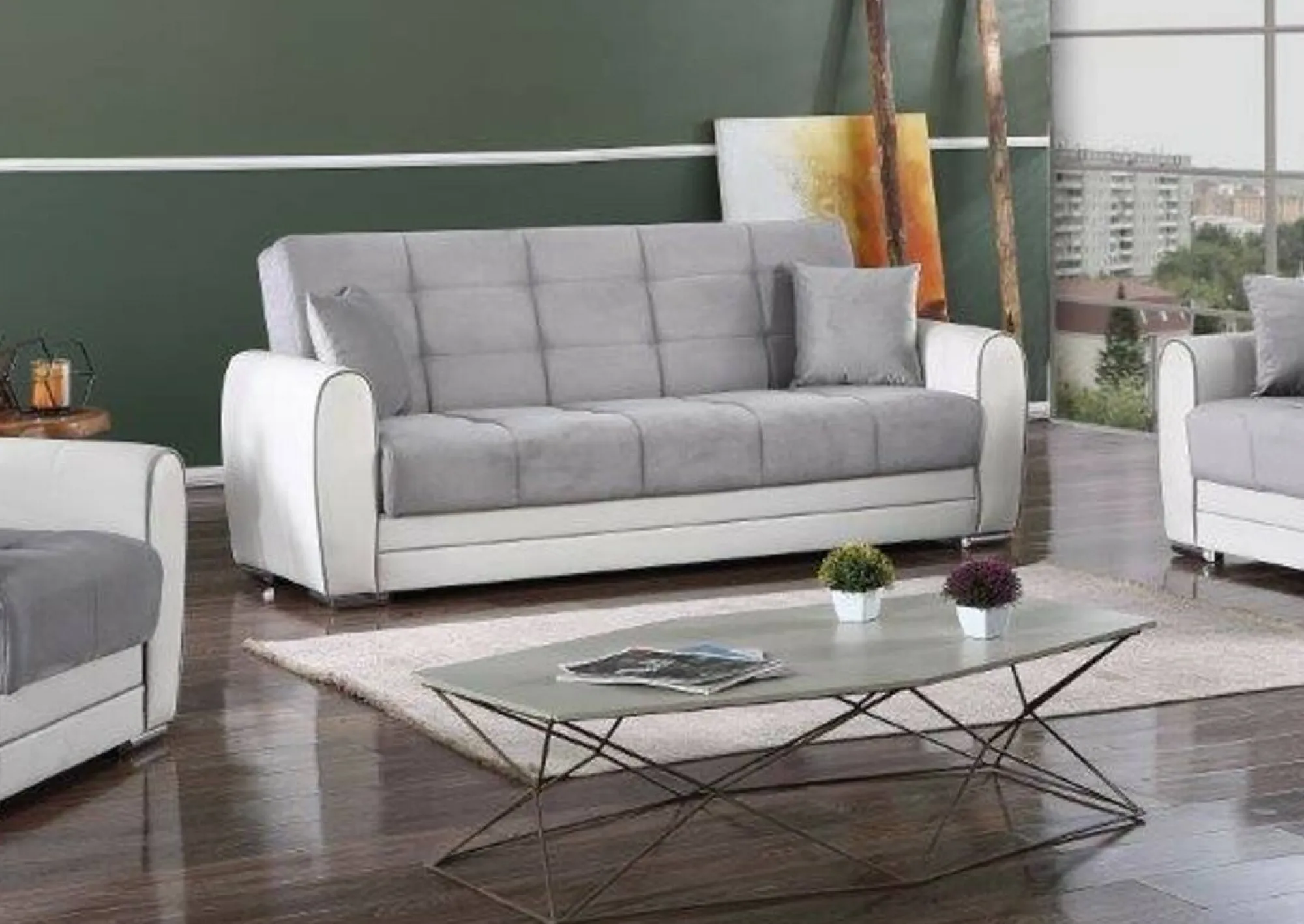 Divano letto 3 posti Dike, 220x84h91 cm, Bianco e Grigio<Dmora New