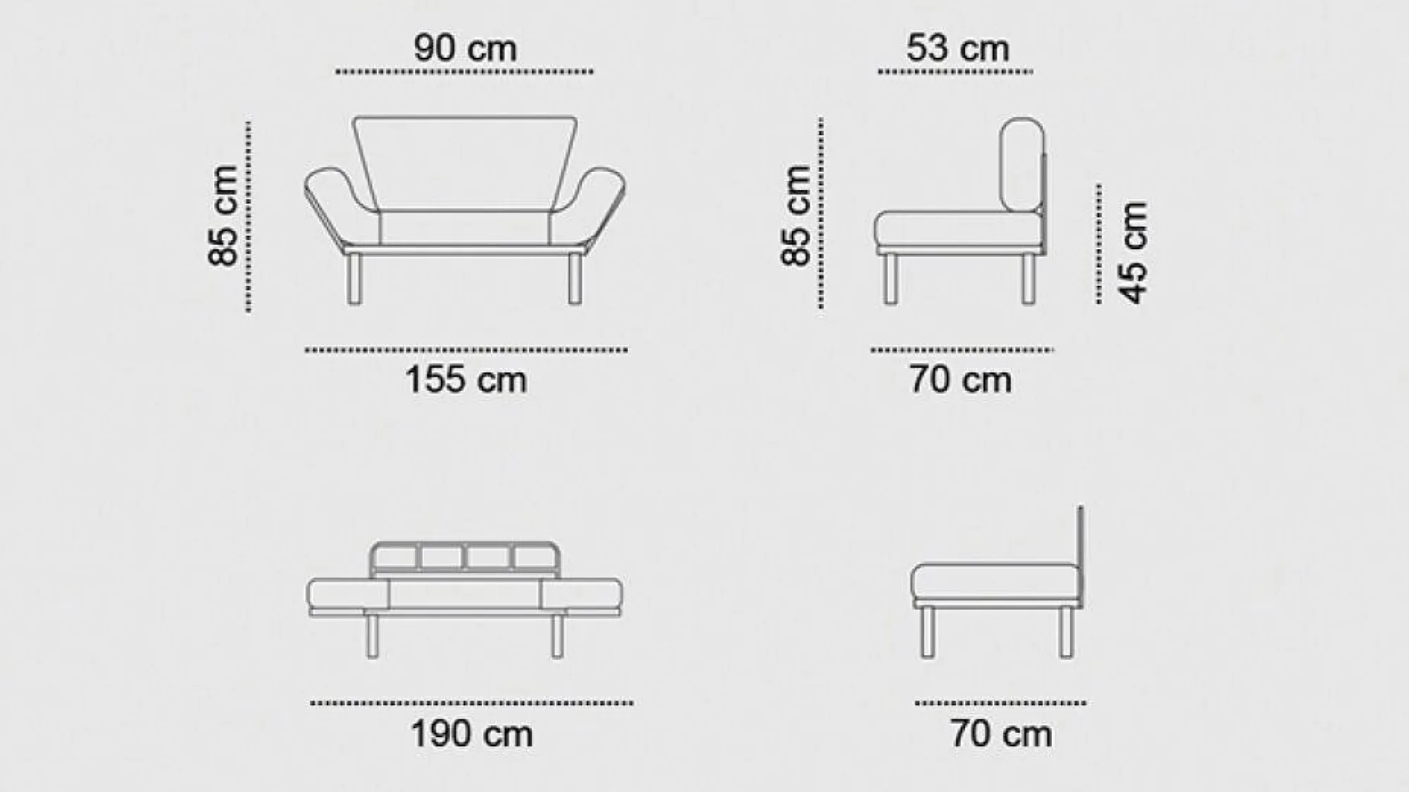 Divano letto 2 posti Guchol, 155x70 h85 cm,<Dmora Shop