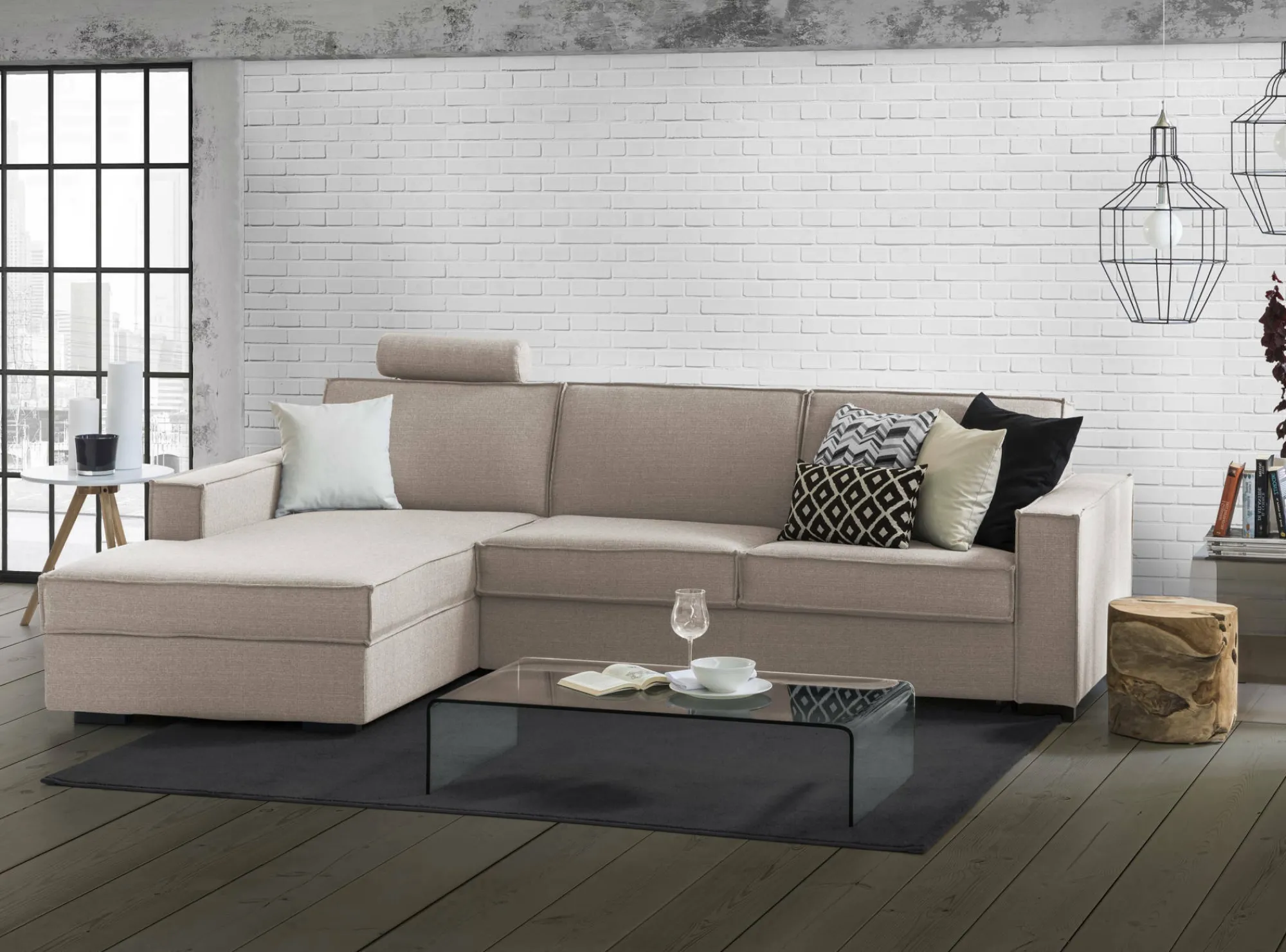 Divano letto con penisola Albenga, Cm 260x95h90,<Dmora Online