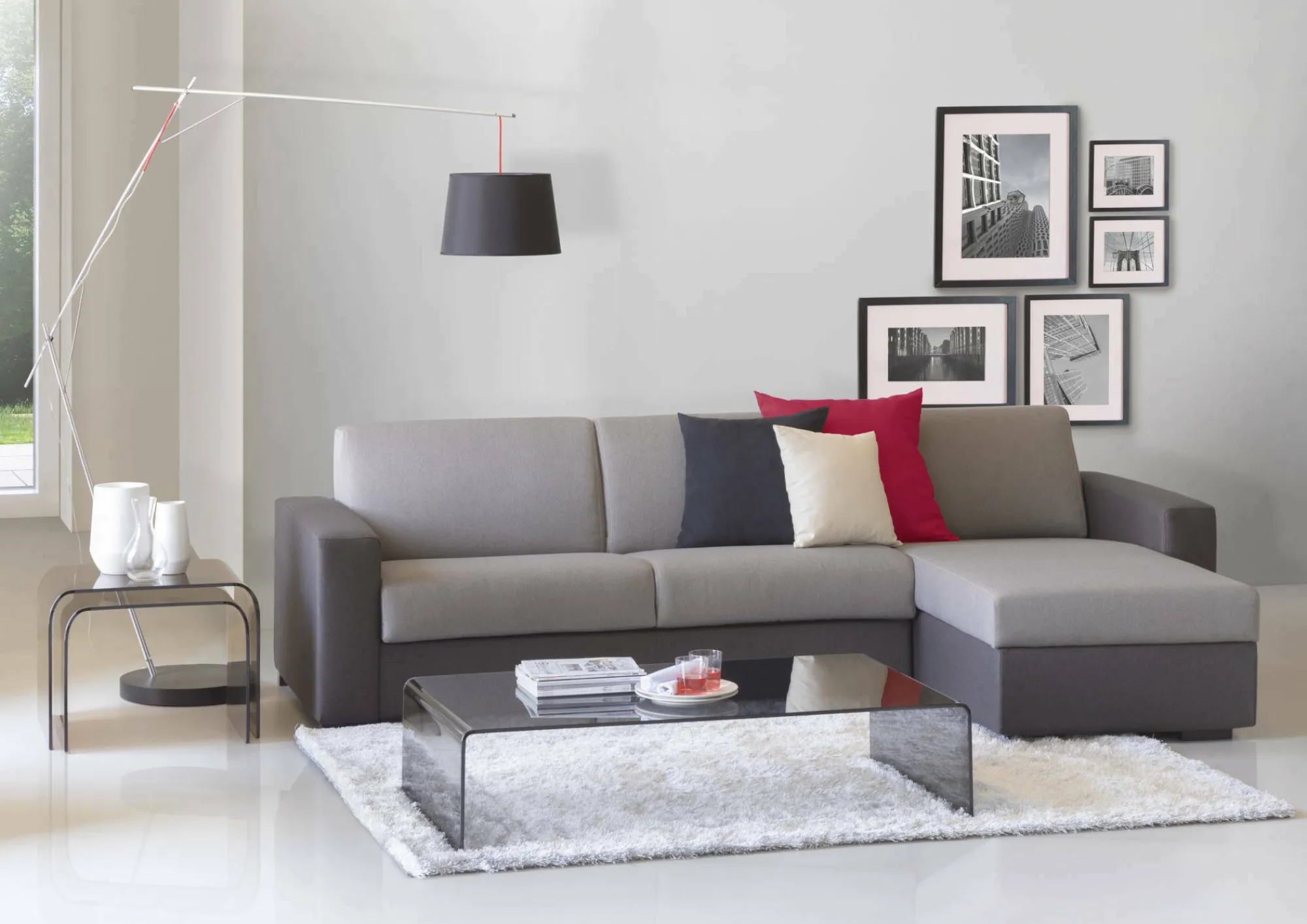 Divano letto con penisola Aika, Cm 280x95h90, Grigio e Antracite<Dmora Best