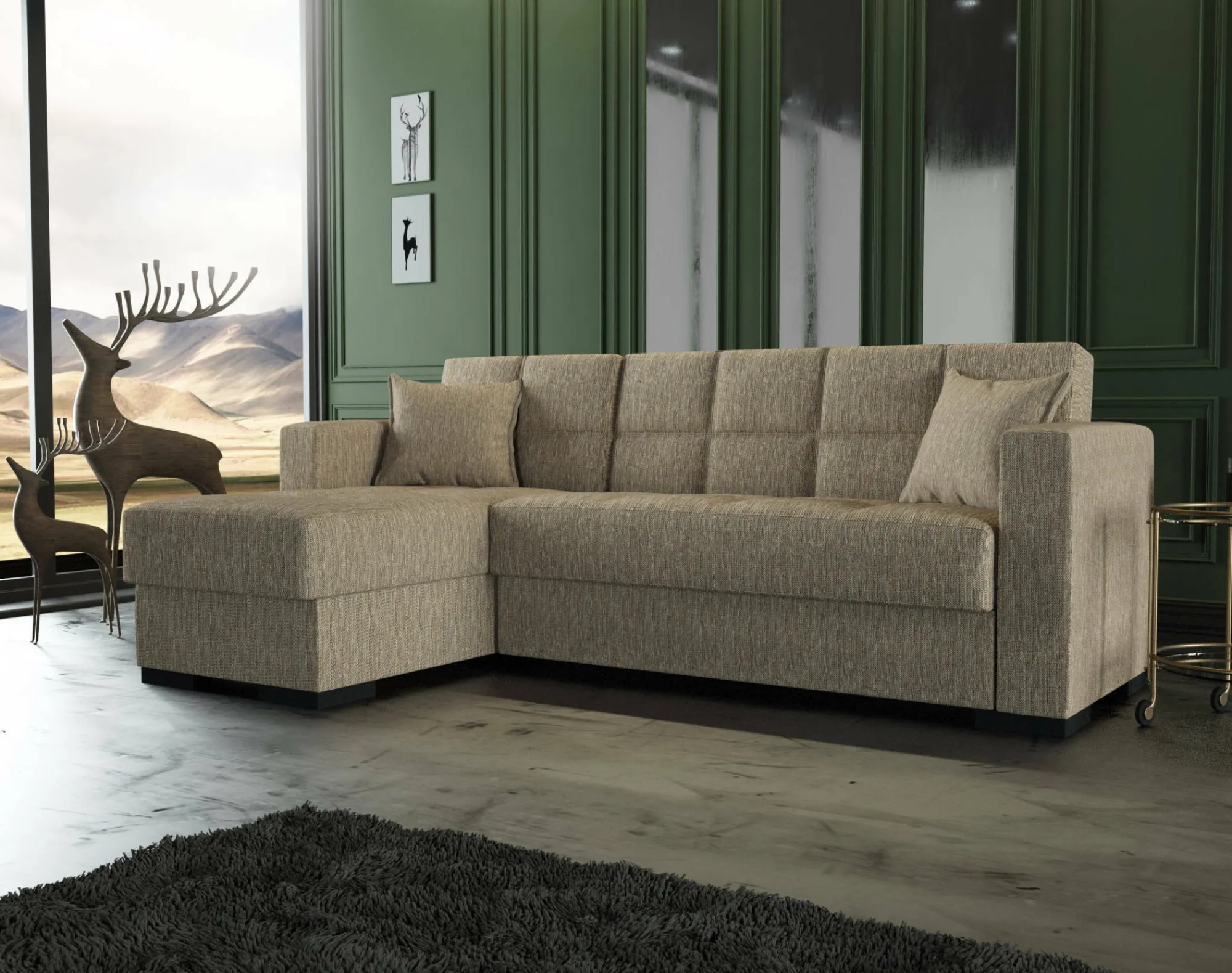 Divano letto con penisola Armadillo, 230x150h81 cm,<Dmora Discount
