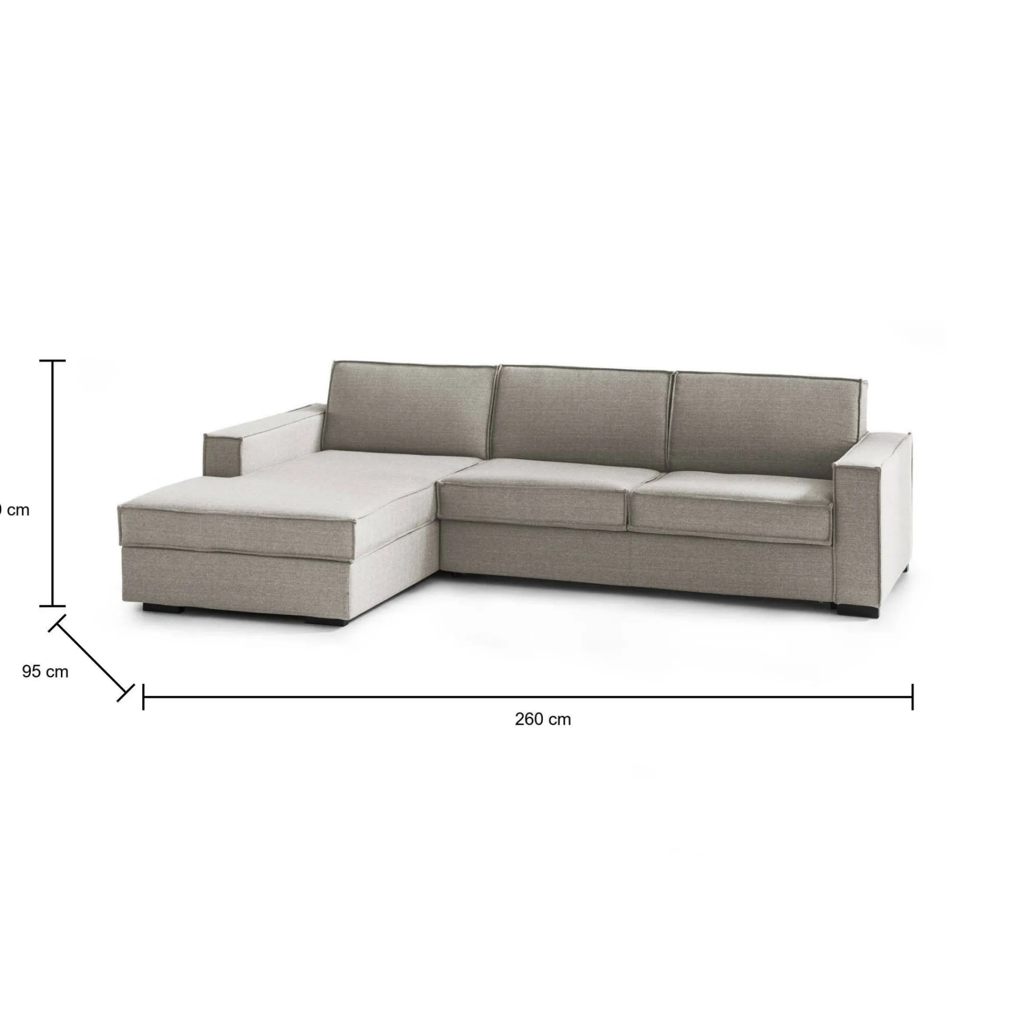 Divano letto con penisola Albenga, Cm 260x95h90,<Dmora Online