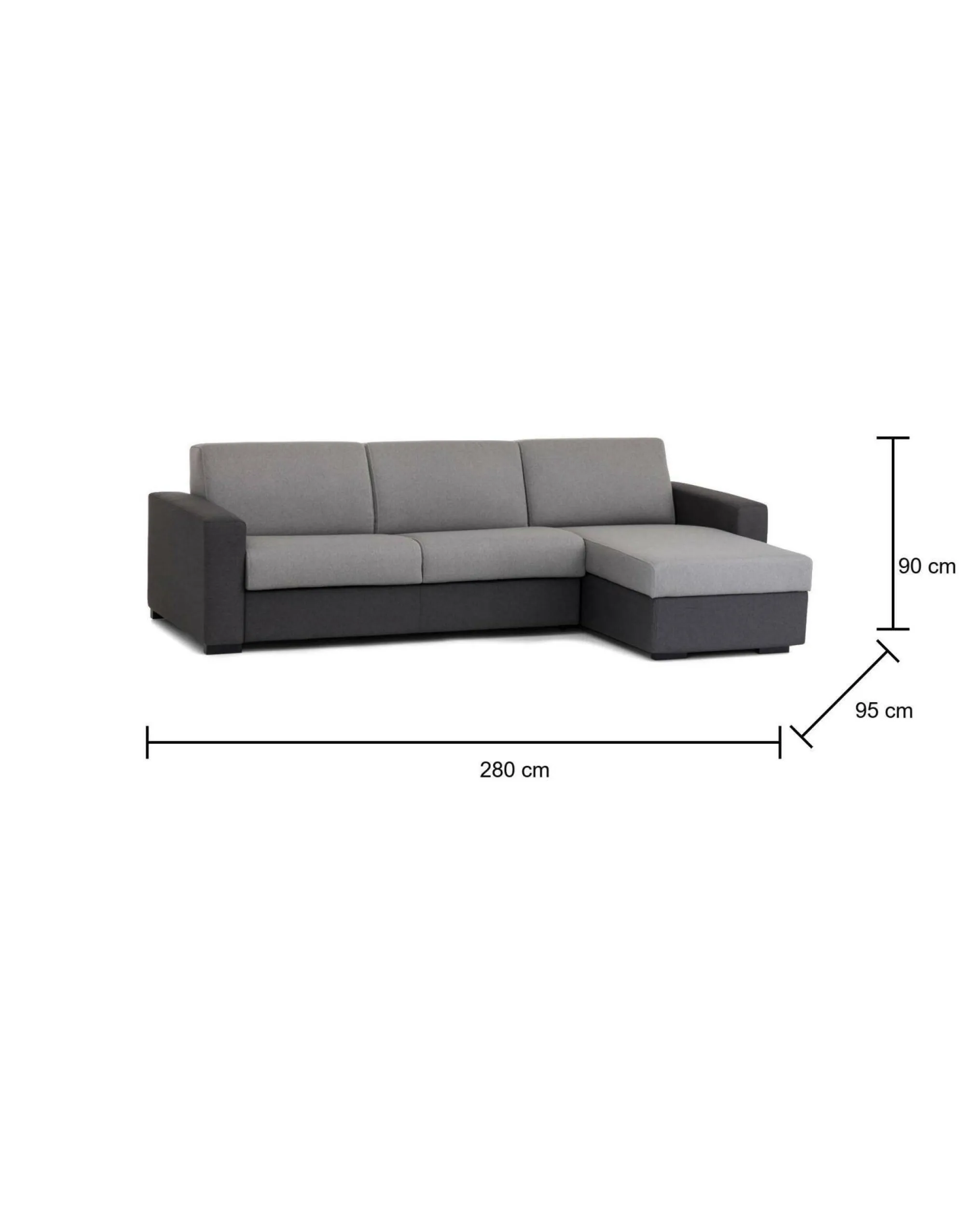 Divano letto con penisola Aika, Cm 280x95h90, Grigio e Antracite<Dmora Best