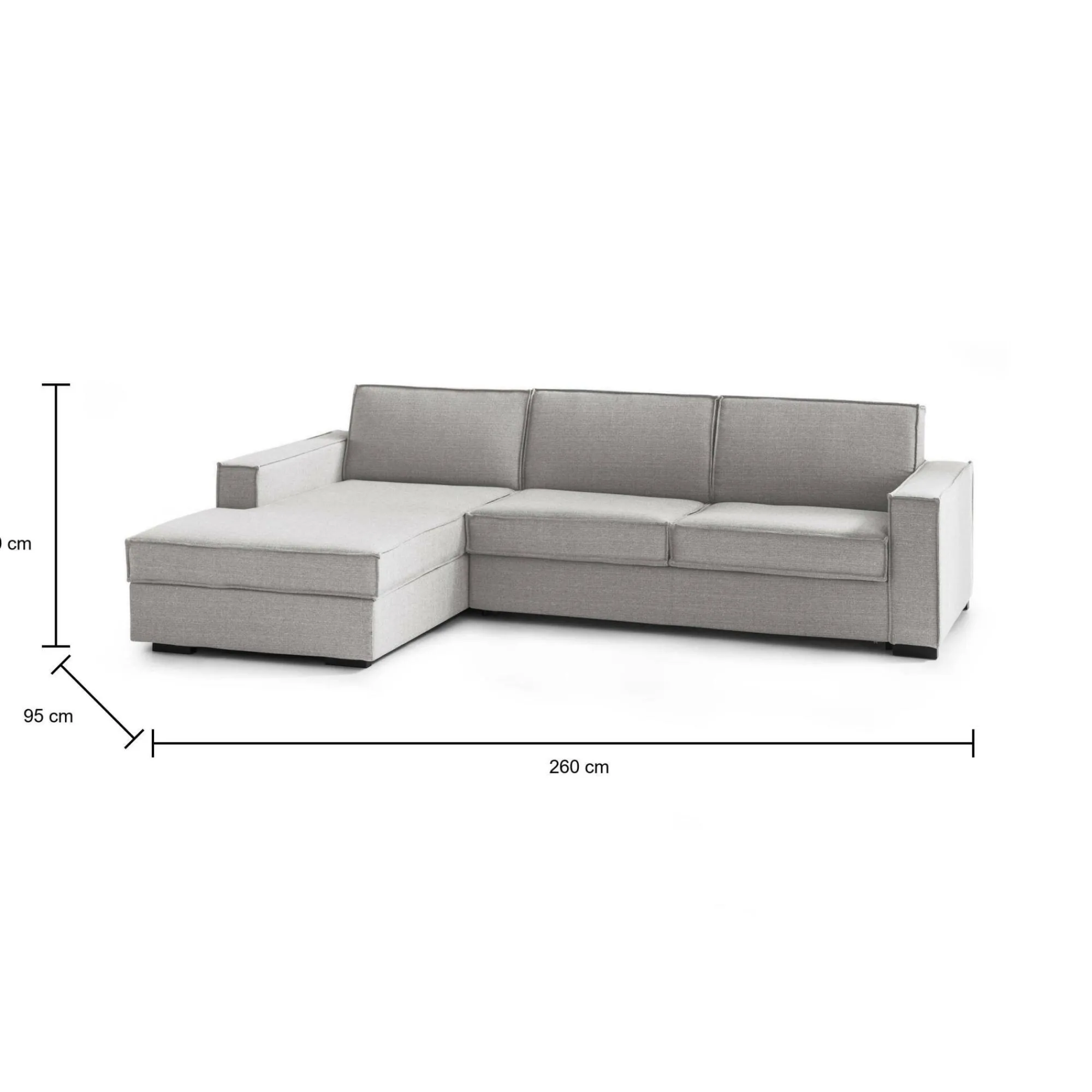 Divano letto con penisola Albenga, Cm 260x95h90,<Dmora Online