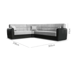 Divano letto con penisola Dgytkja, 305x238h91 cm, Nero e Grigio Chiaro<Dmora Online