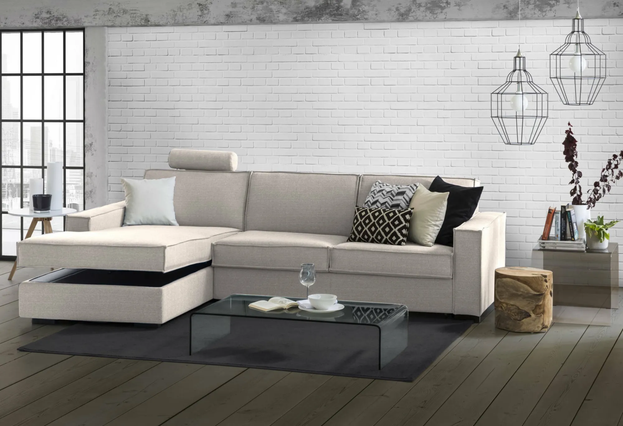 Divano letto con penisola Albenga, Cm 260x95h90,<Dmora Online