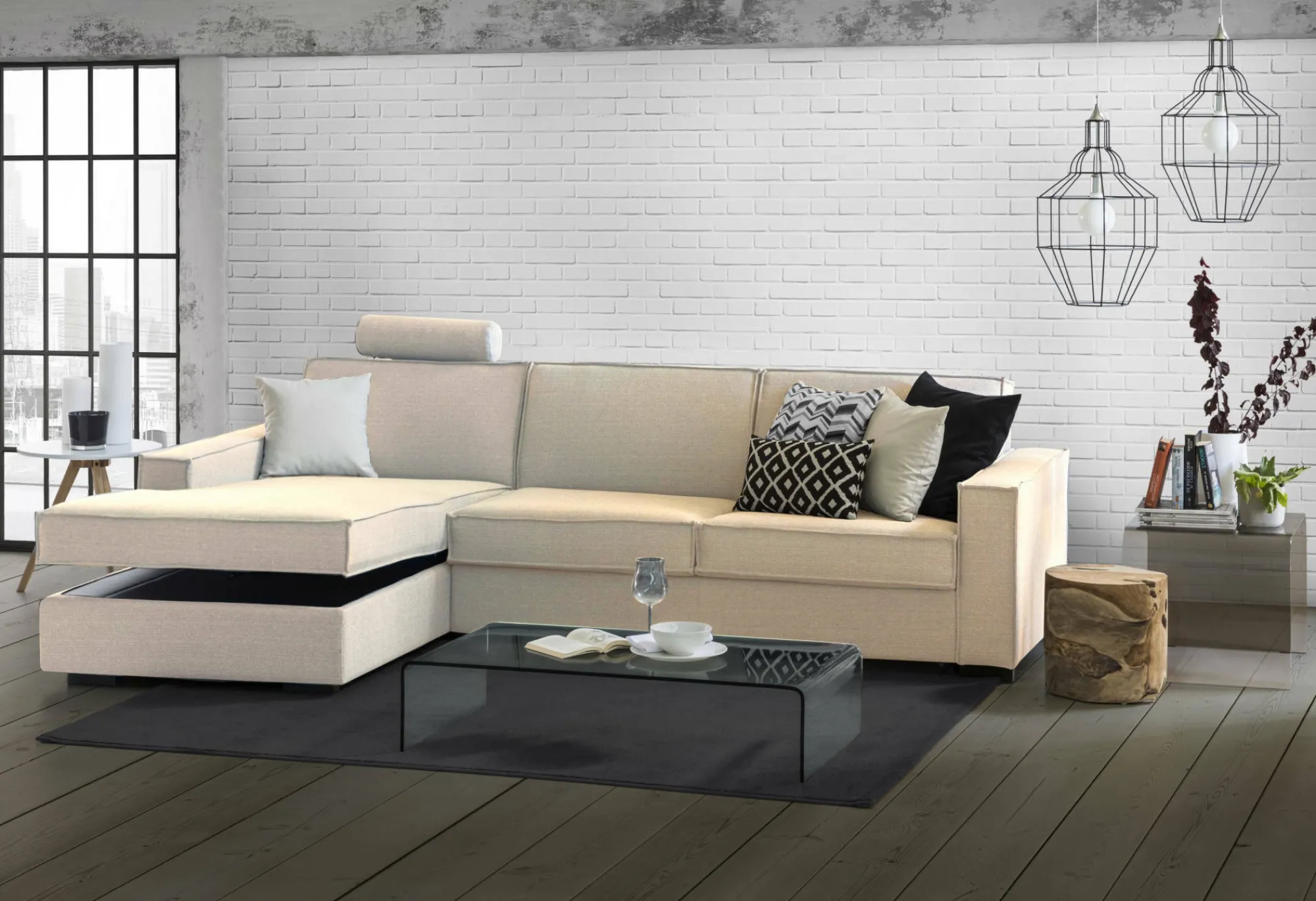 Divano letto con penisola Allaida, Cm 280x95h90,<Dmora Discount