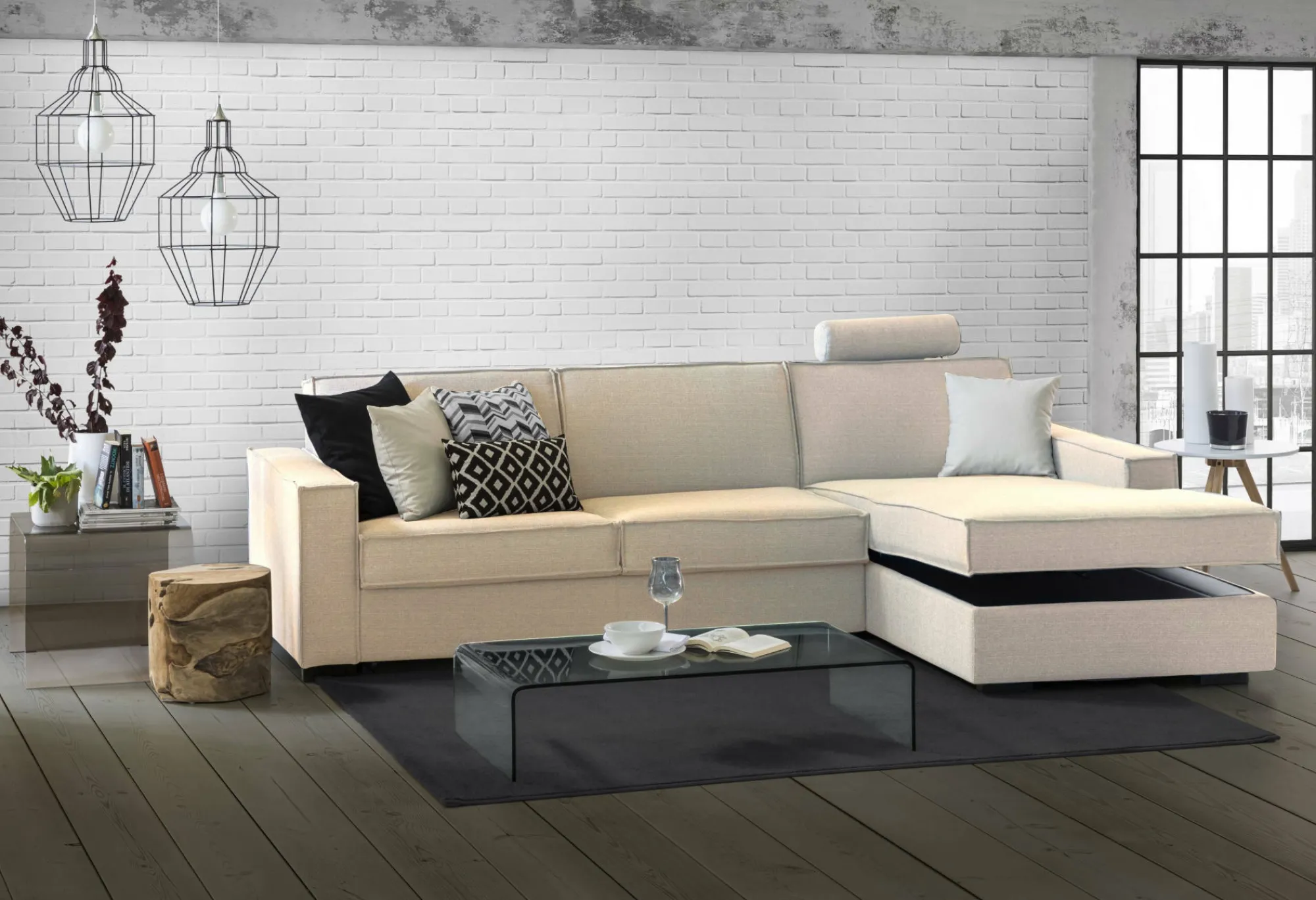 Divano letto con penisola Achico, Cm 280x95h90,<Dmora Hot