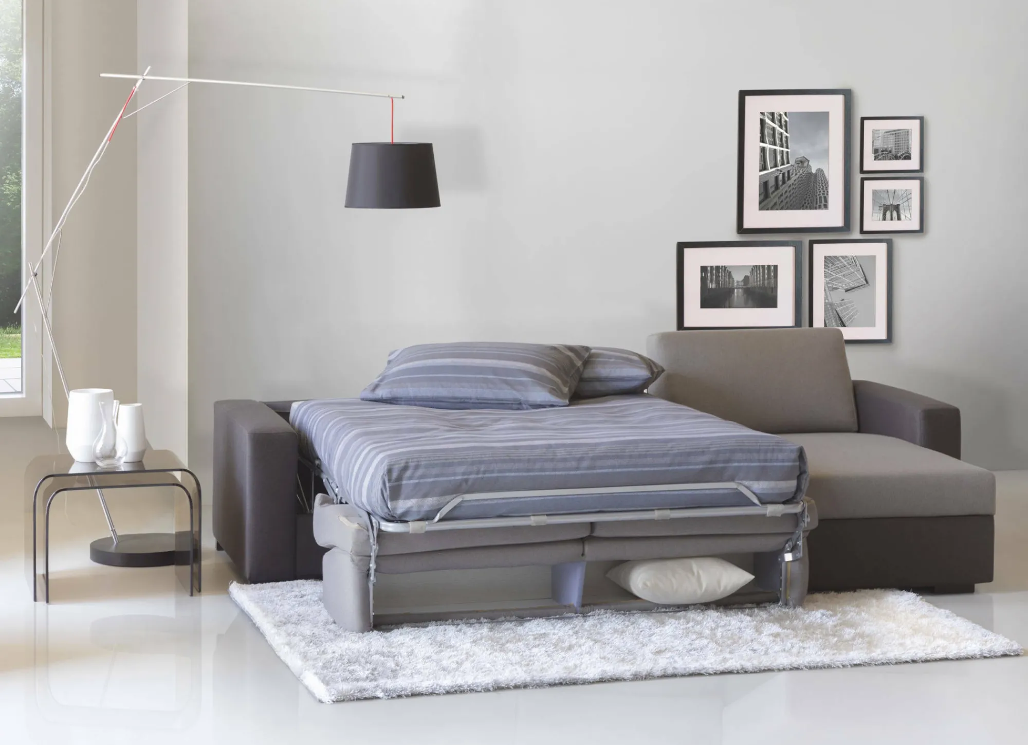 Divano letto con penisola Allegria, Cm 260x95h90, Grigio e Antracite<Dmora Online