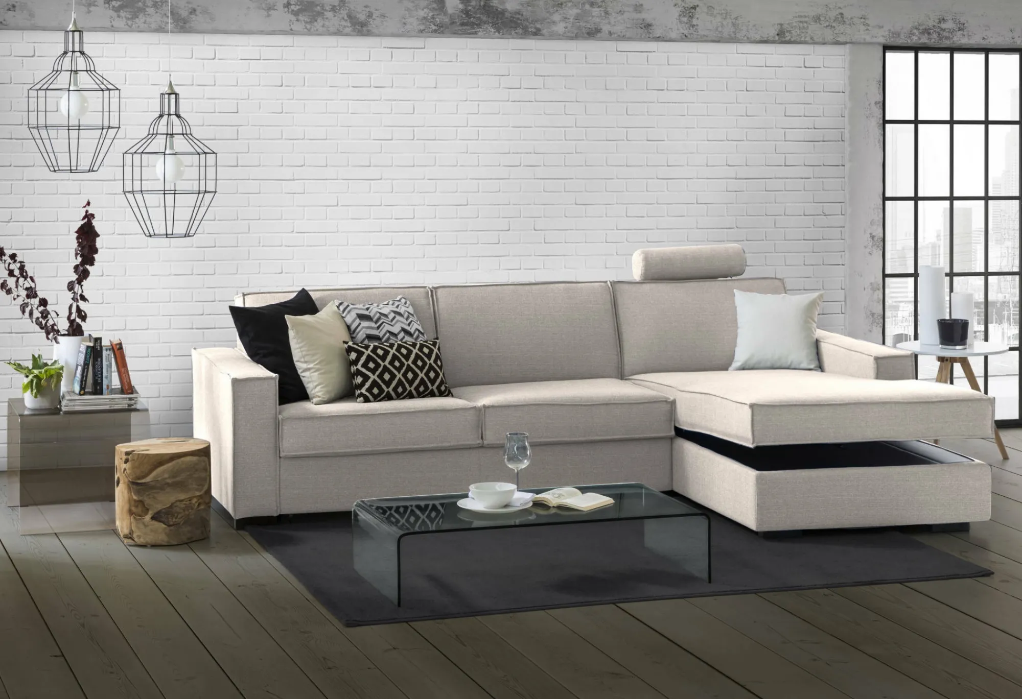 Divano letto con penisola Achico, Cm 280x95h90,<Dmora Sale