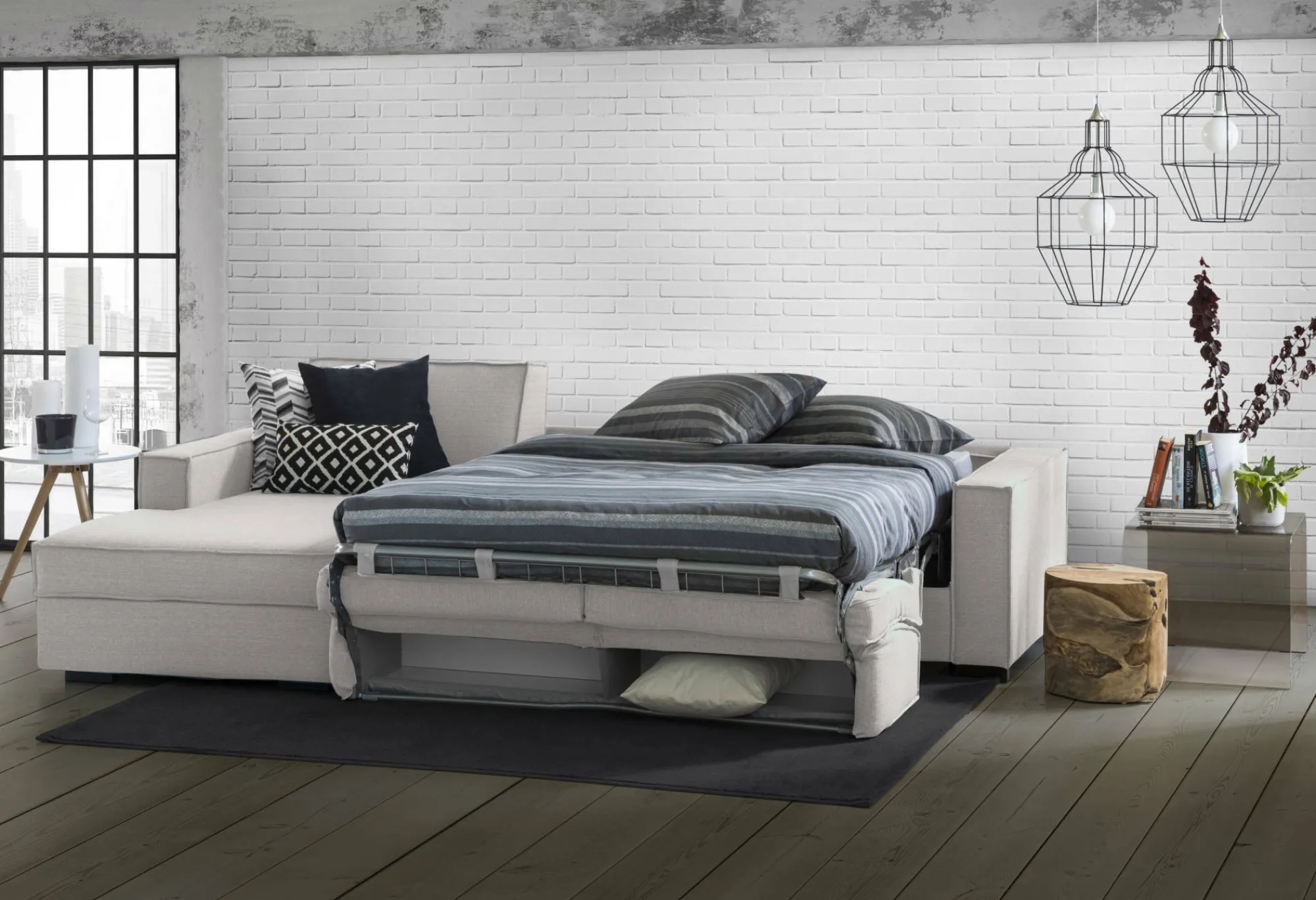 Divano letto con penisola Albenga, Cm 260x95h90,<Dmora Online