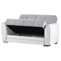 Divano letto con penisola Aloe, 163x84h91 cm, Bianco e Grigio<Dmora Clearance