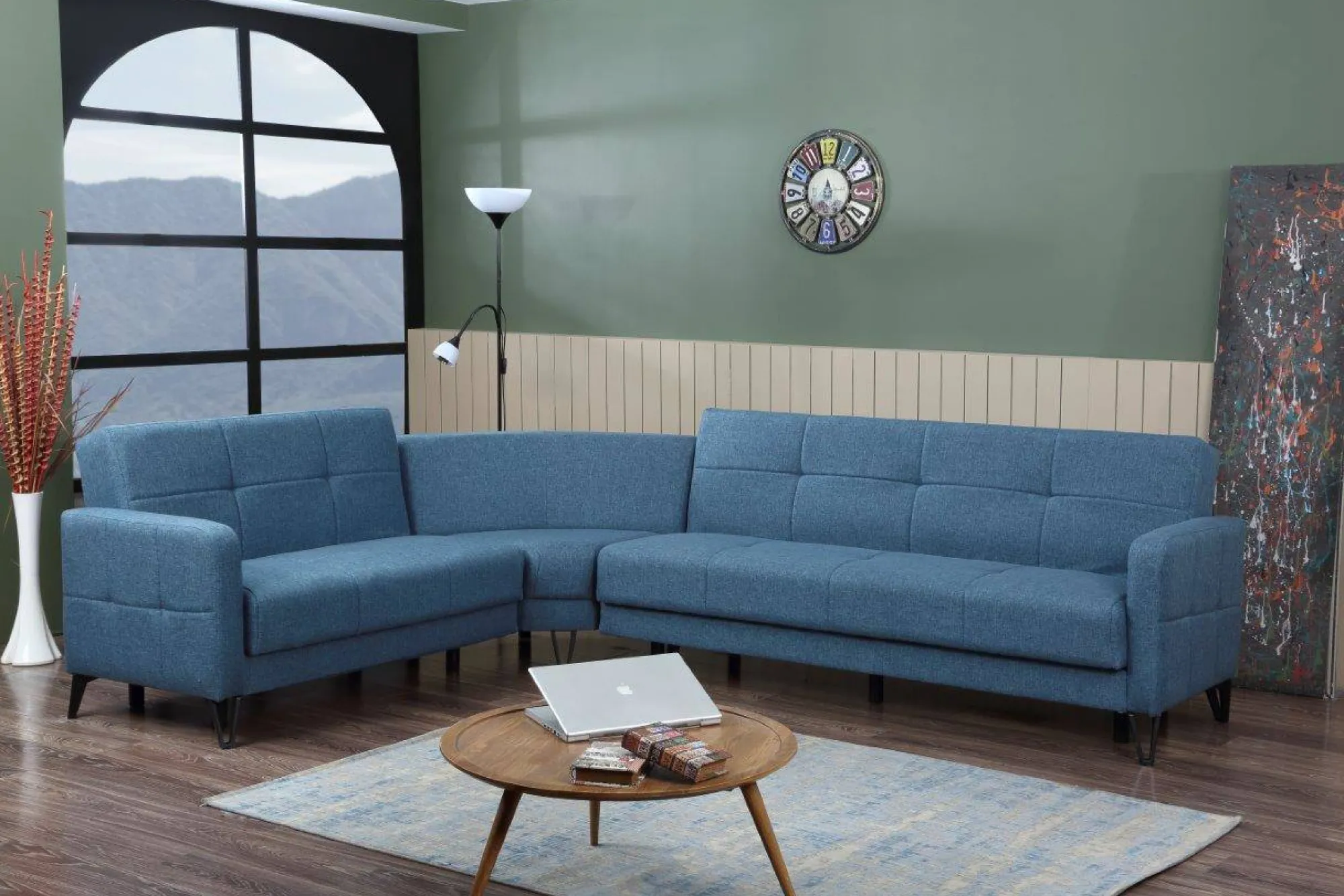Divano letto con penisola Apo, 302x234h88 cm,<Dmora Clearance