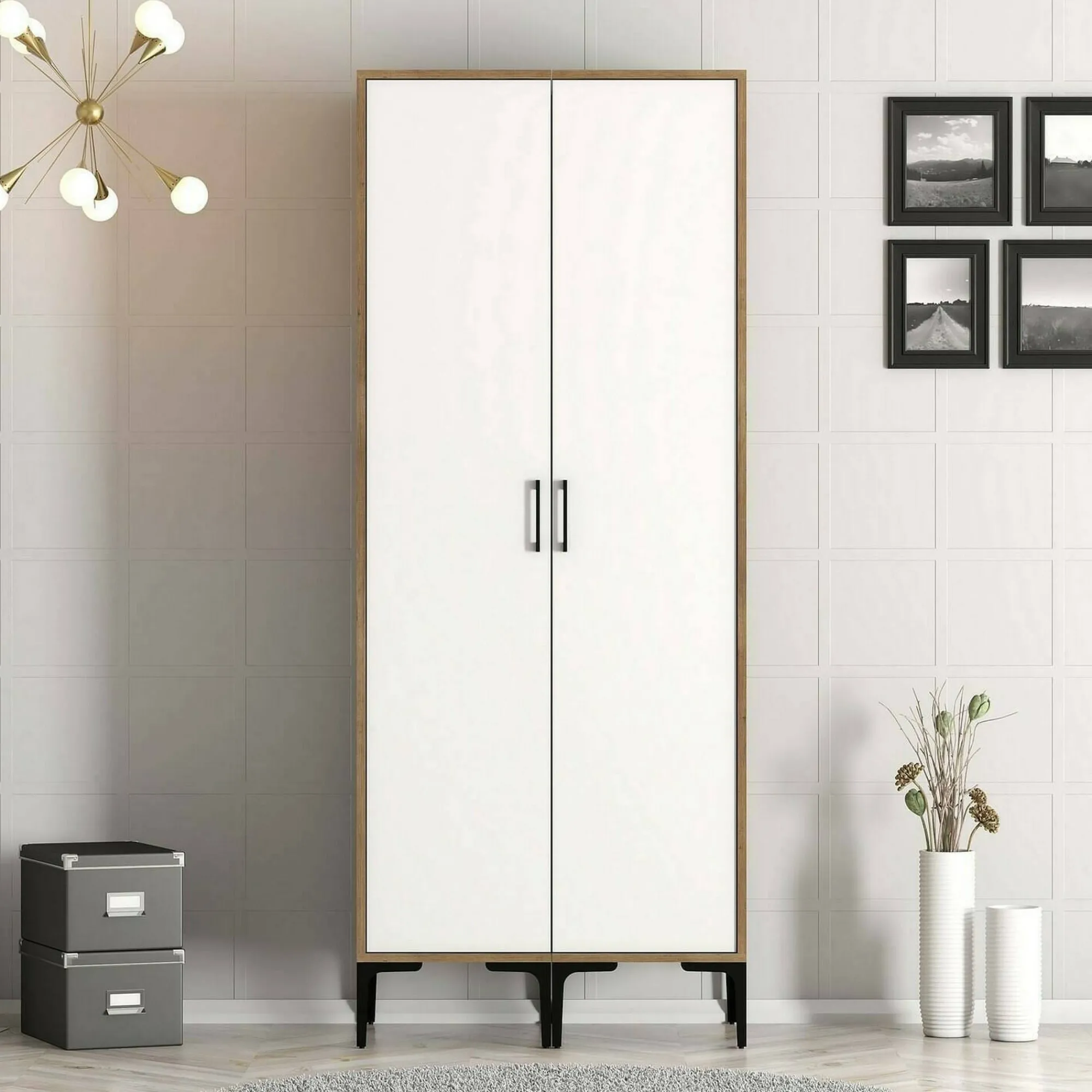 Guardaroba 2 ante Acate, 80x201h48 cm, Noce e Bianco<Dmora Flash Sale
