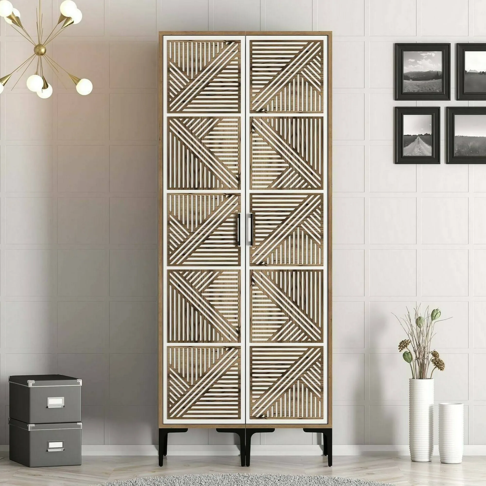 Guardaroba 2 ante Acate, 80x201h48 cm, Noce e Bianco<Dmora Online