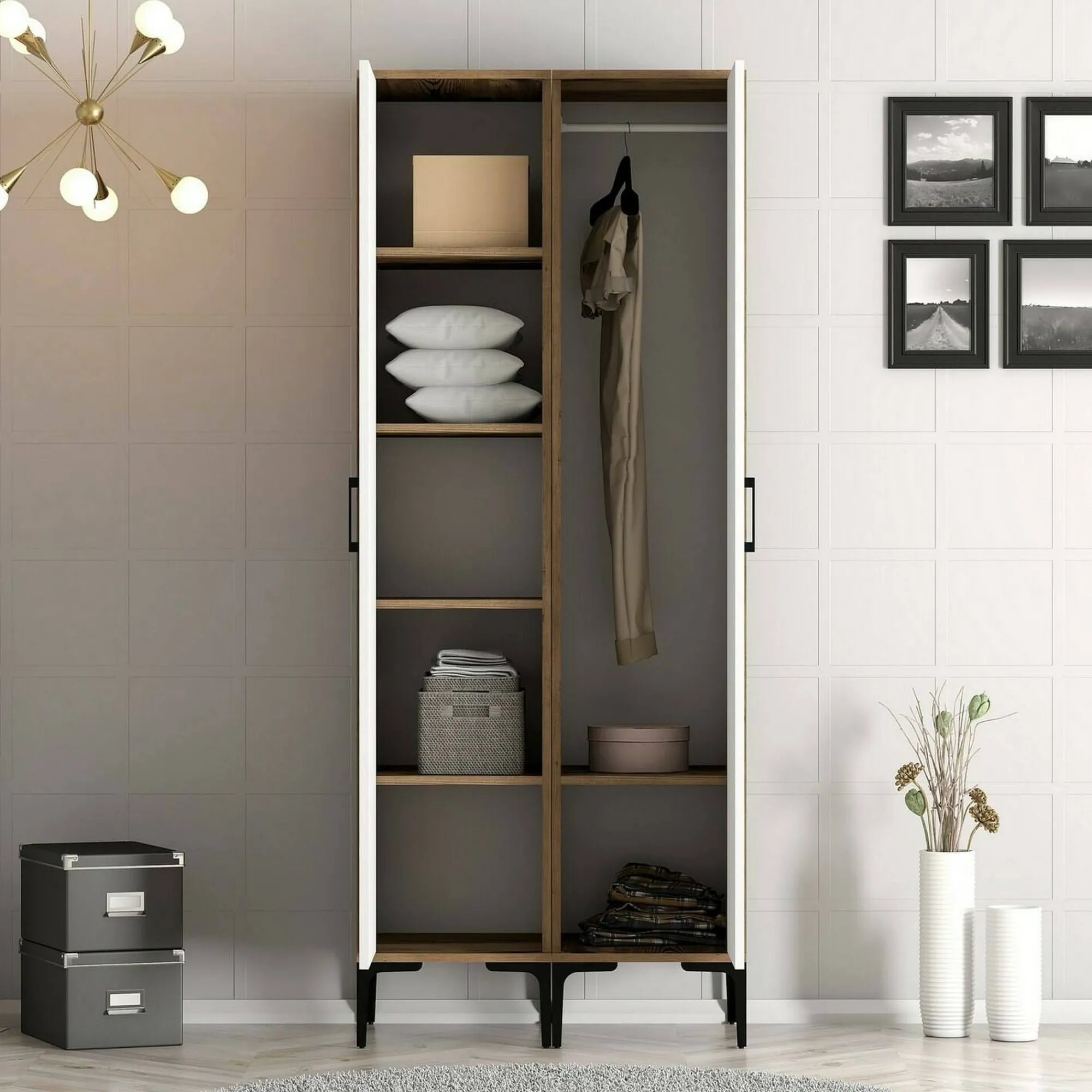 Guardaroba 2 ante Acate, 80x201h48 cm, Noce e Bianco<Dmora Flash Sale