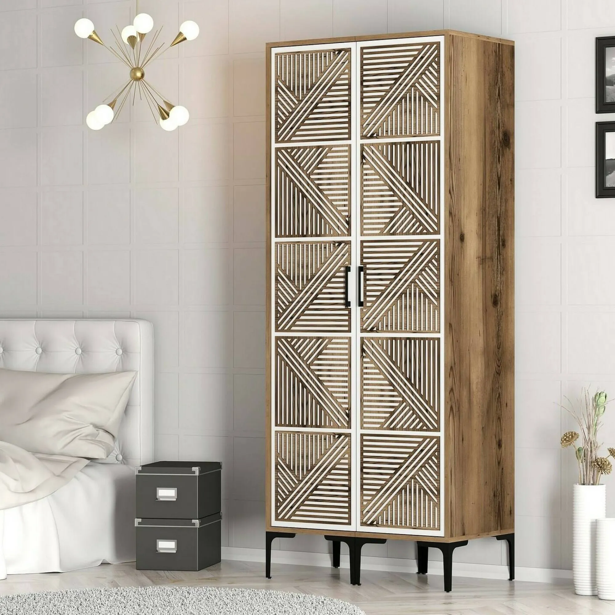Guardaroba 2 ante Acate, 80x201h48 cm, Noce e Bianco<Dmora Online