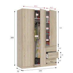 Guardaroba 3 ante Ade, 135x52h200 cm,<Dmora Hot