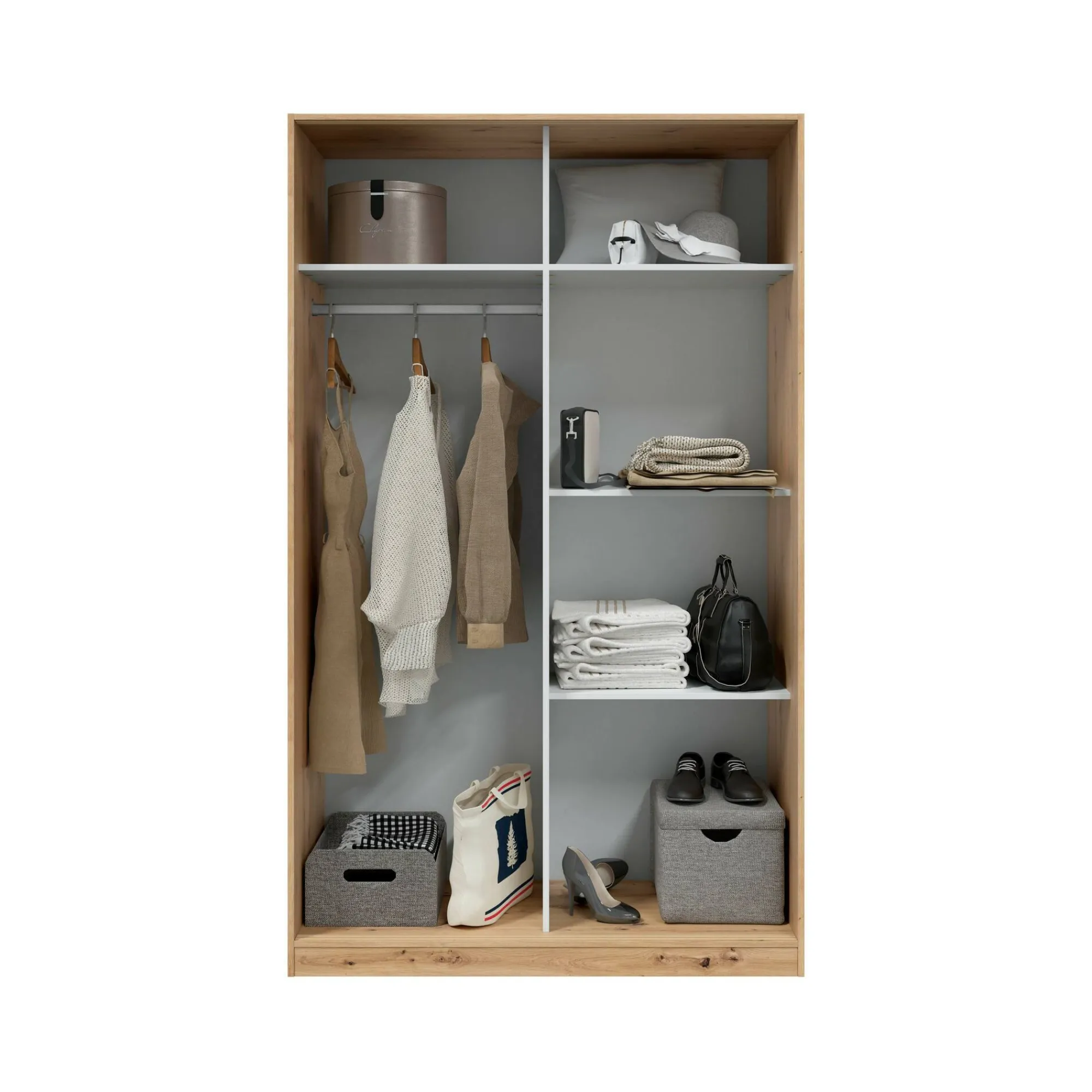 Guardaroba 2 ante Adrenalin, 120x50h200 cm, Bianco e Rovere Nodi<Dmora Clearance