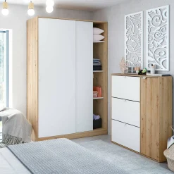 Guardaroba 2 ante Adrenalin, 120x50h200 cm, Bianco e Rovere Nodi<Dmora Clearance