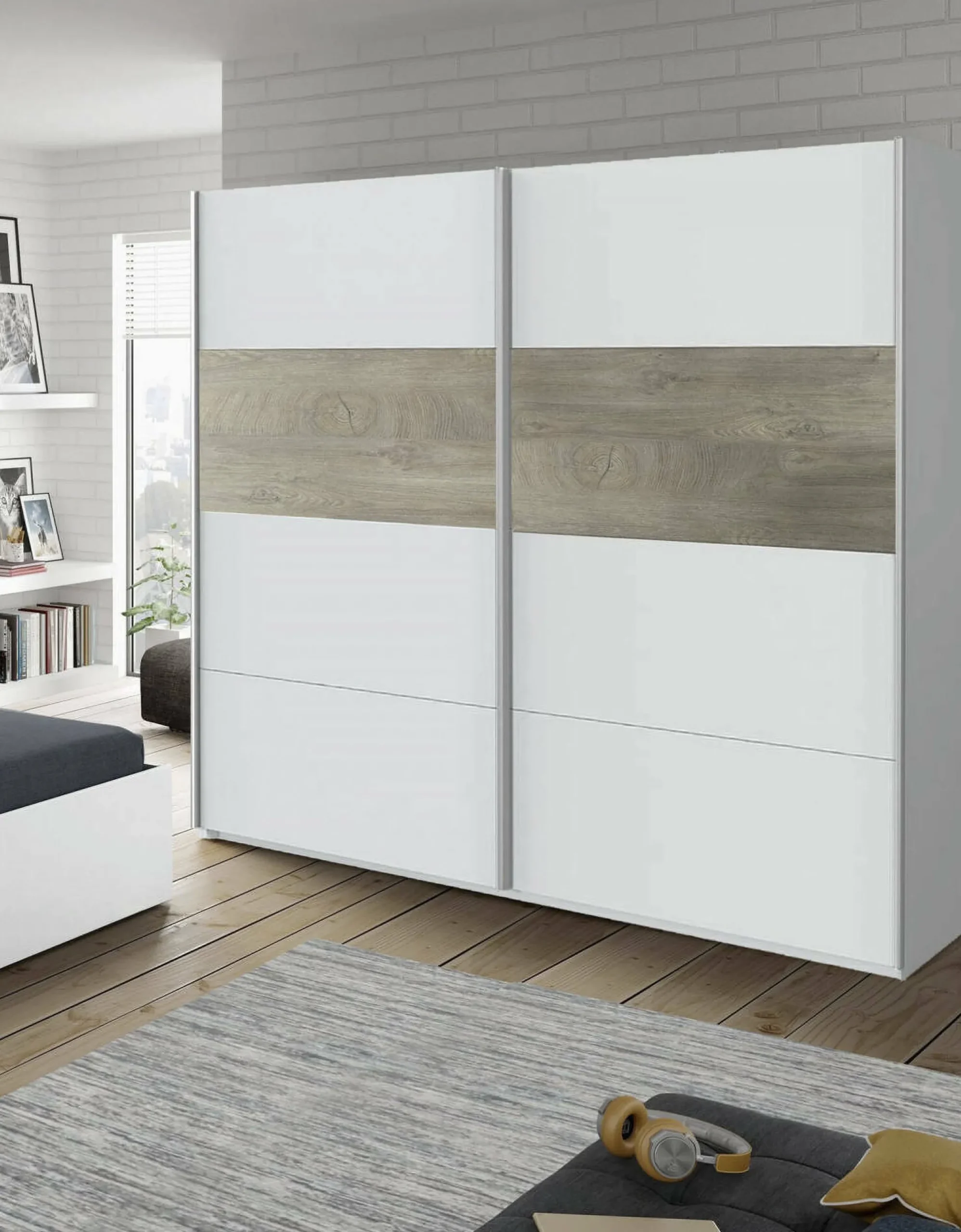 Guardaroba 2 ante Ainu, 180X60h200 cm, Bianco e Rovere<Dmora Best Sale
