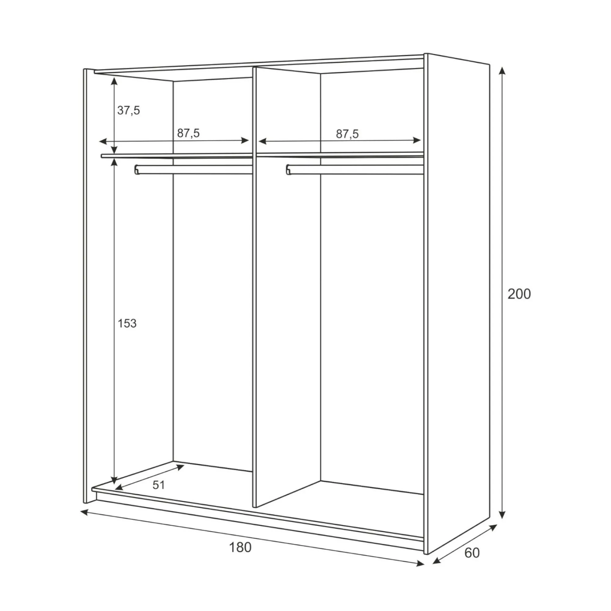 Guardaroba 2 ante Ainu, 180X60h200 cm, Bianco e Rovere<Dmora Best Sale