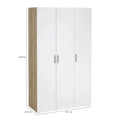 Guardaroba 3 ante Albacore, 50x118 h201 cm, Quercia e Bianco<Dmora Outlet