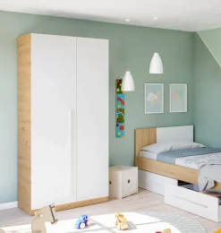 Guardaroba 2 ante Alpine, 90x52h200 cm, Rovere nodi e Bianco<Dmora Online