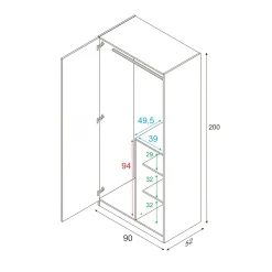Guardaroba 2 ante Alpine, 90x52h200 cm, Bianco e Blu<Dmora Sale