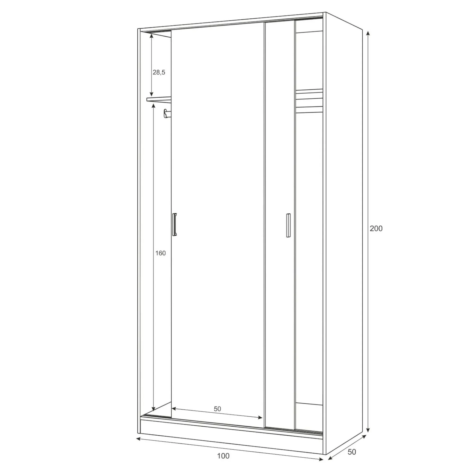 Guardaroba 2 ante Alt, 100x50h200 cm,<Dmora Online