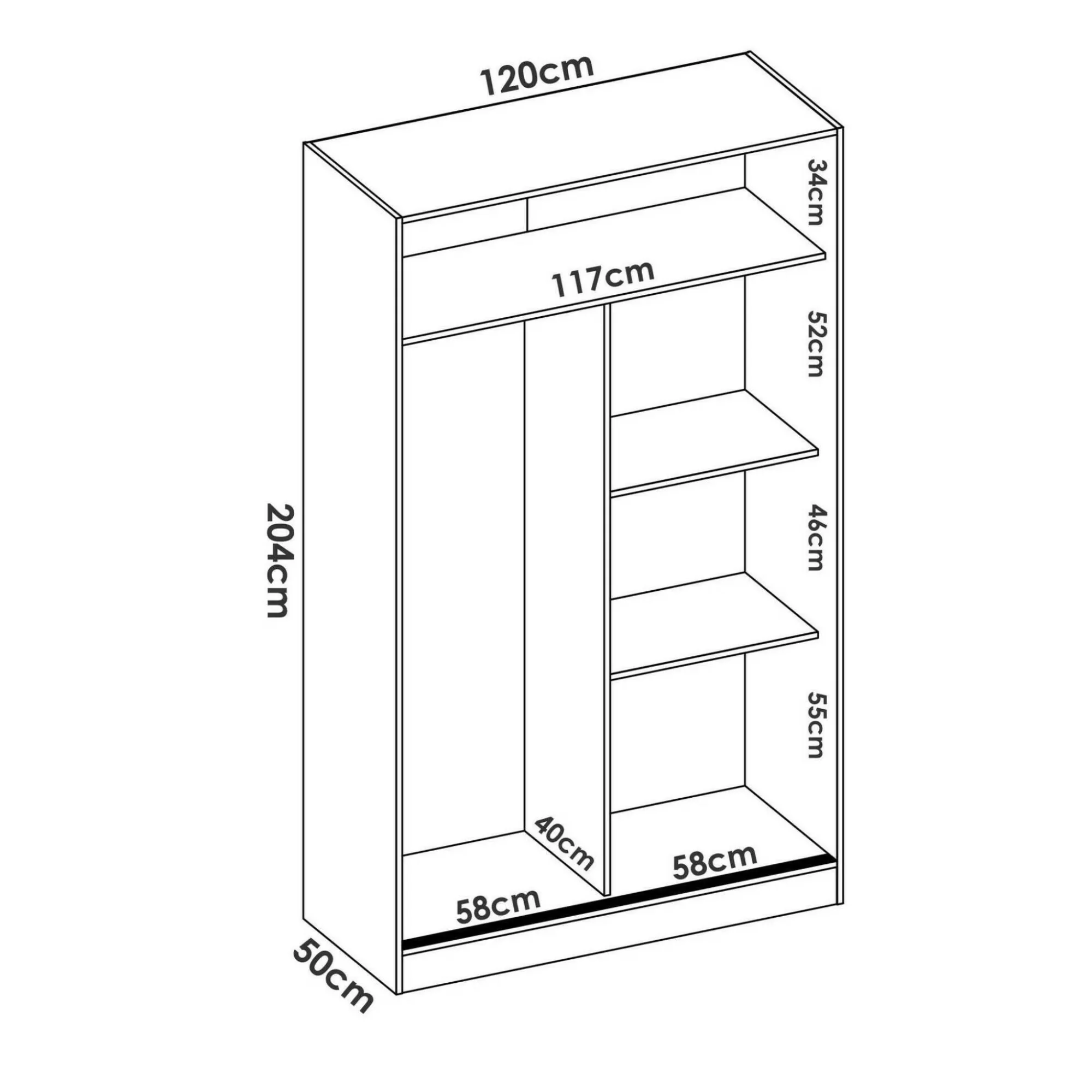 Guardaroba 2 ante Alyson, 120x50h204 cm, Bianco e Rovere<Dmora Outlet
