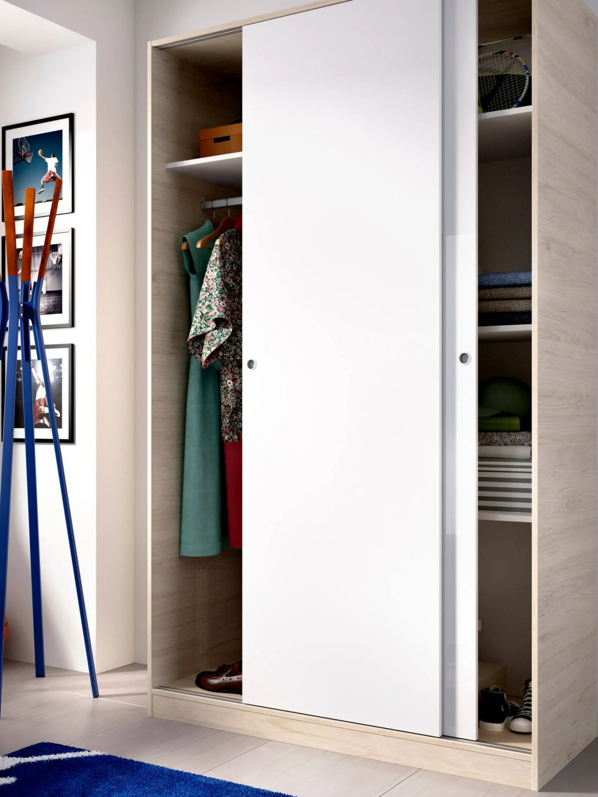 Guardaroba 2 ante Alyson, 120x50h204 cm, Bianco e Rovere<Dmora Outlet