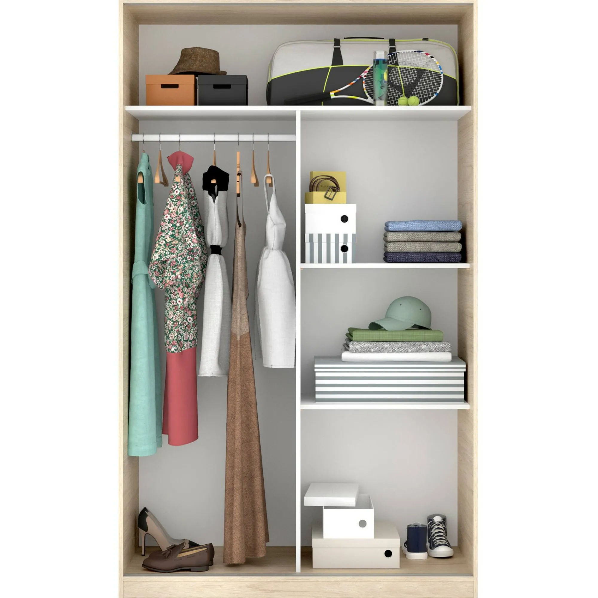Guardaroba 2 ante Alyson, 120x50h204 cm, Bianco e Rovere<Dmora Outlet