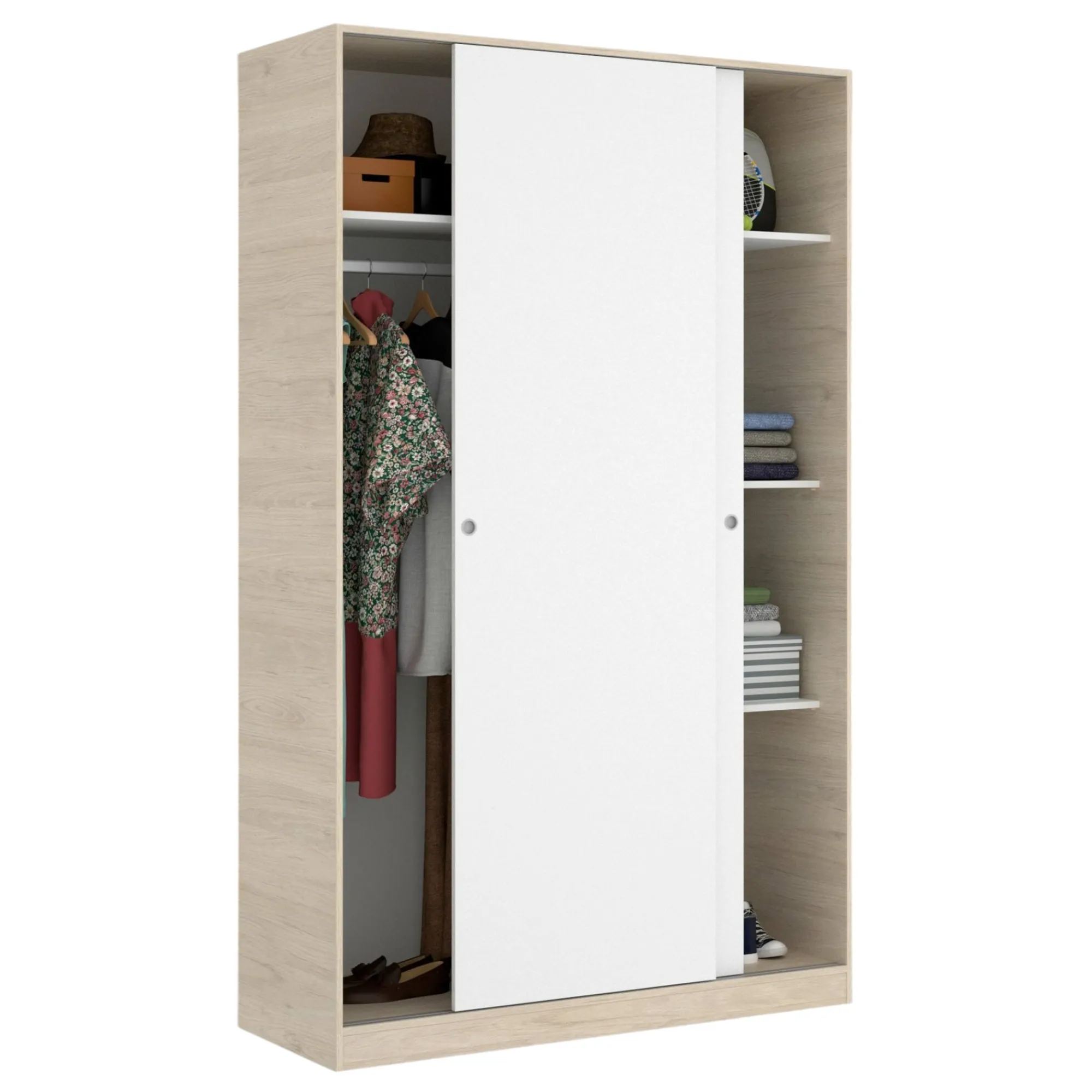Guardaroba 2 ante Alyson, 120x50h204 cm, Bianco e Rovere<Dmora Outlet