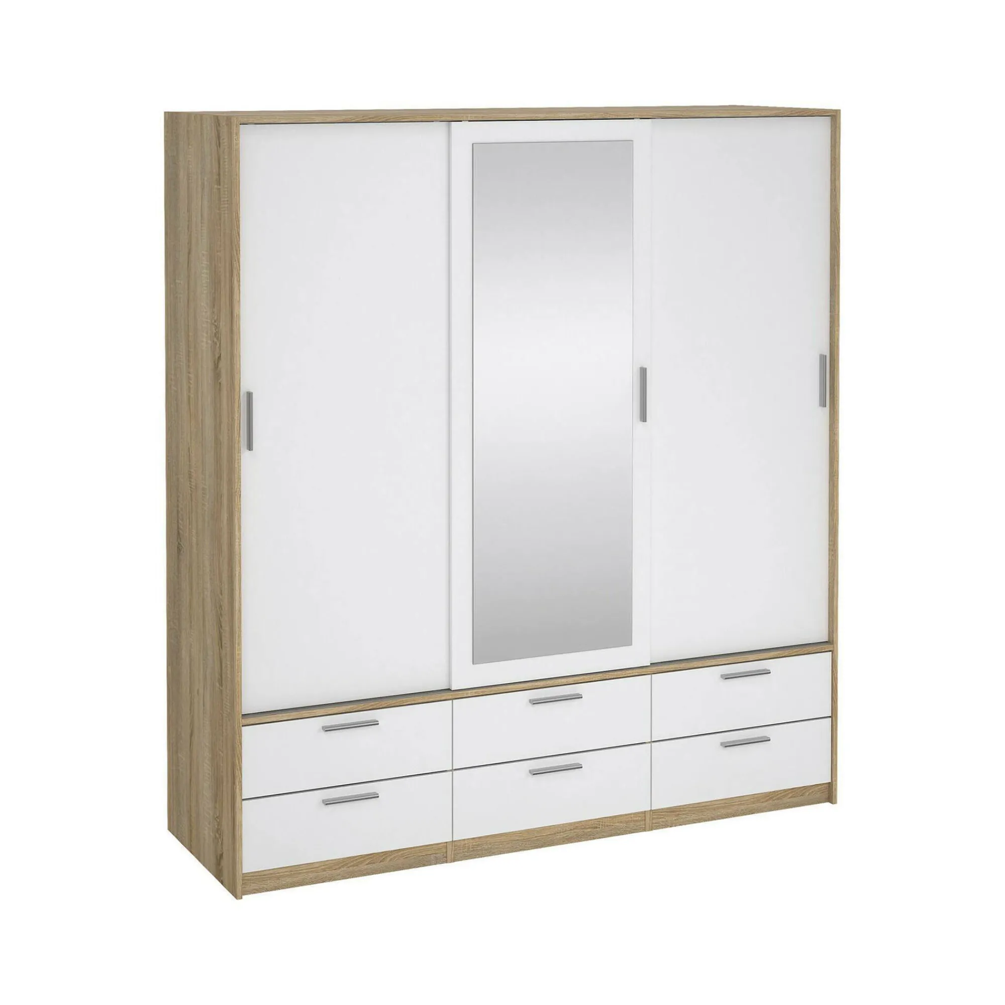 Guardaroba 3 ante Anabelle, Mobile camera da letto, Cabina armadio portabiti, Armadio appendiabiti, 181x60 h200 cm, Quercia e Bianco<Dmora Hot