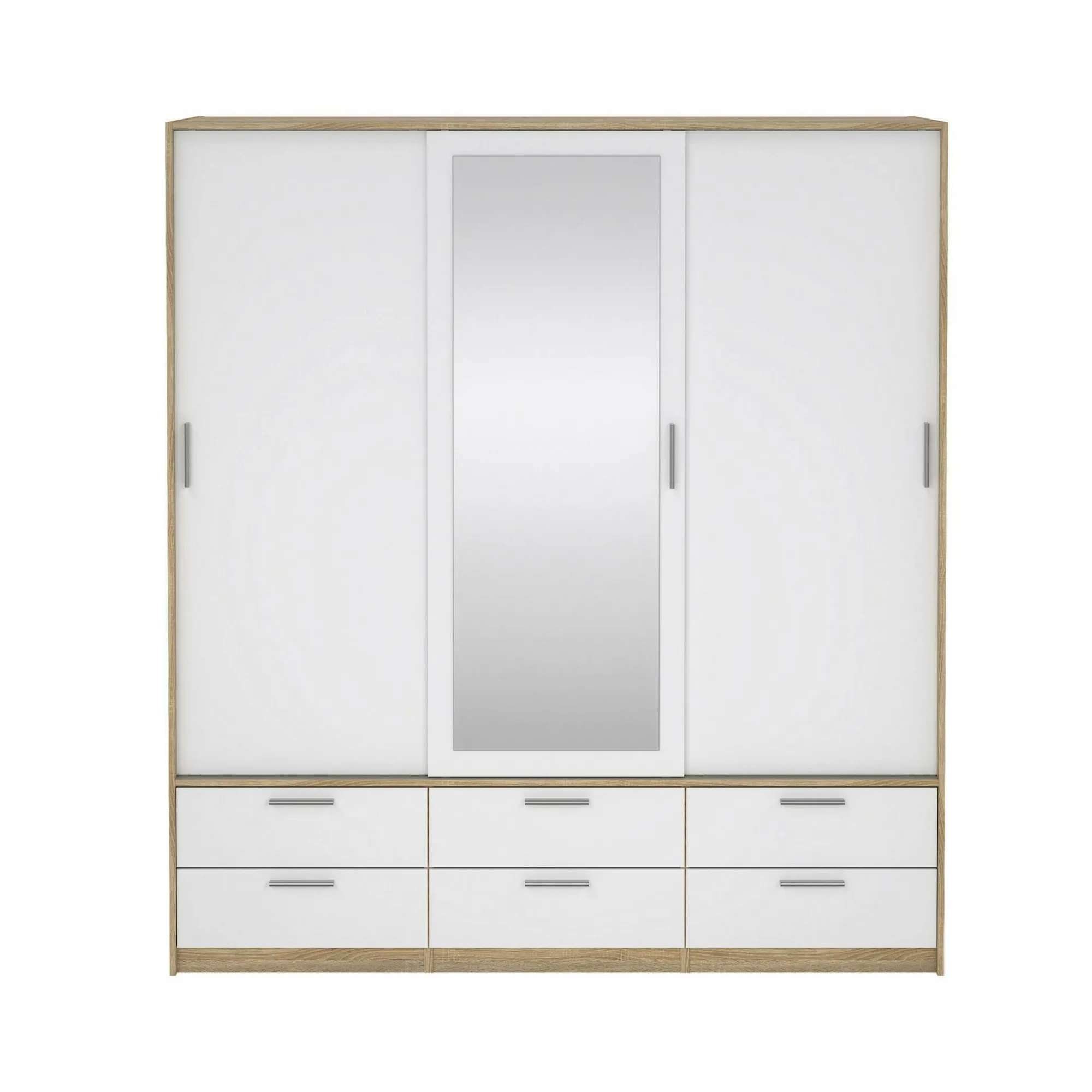 Guardaroba 3 ante Anabelle, Mobile camera da letto, Cabina armadio portabiti, Armadio appendiabiti, 181x60 h200 cm, Quercia e Bianco<Dmora Hot
