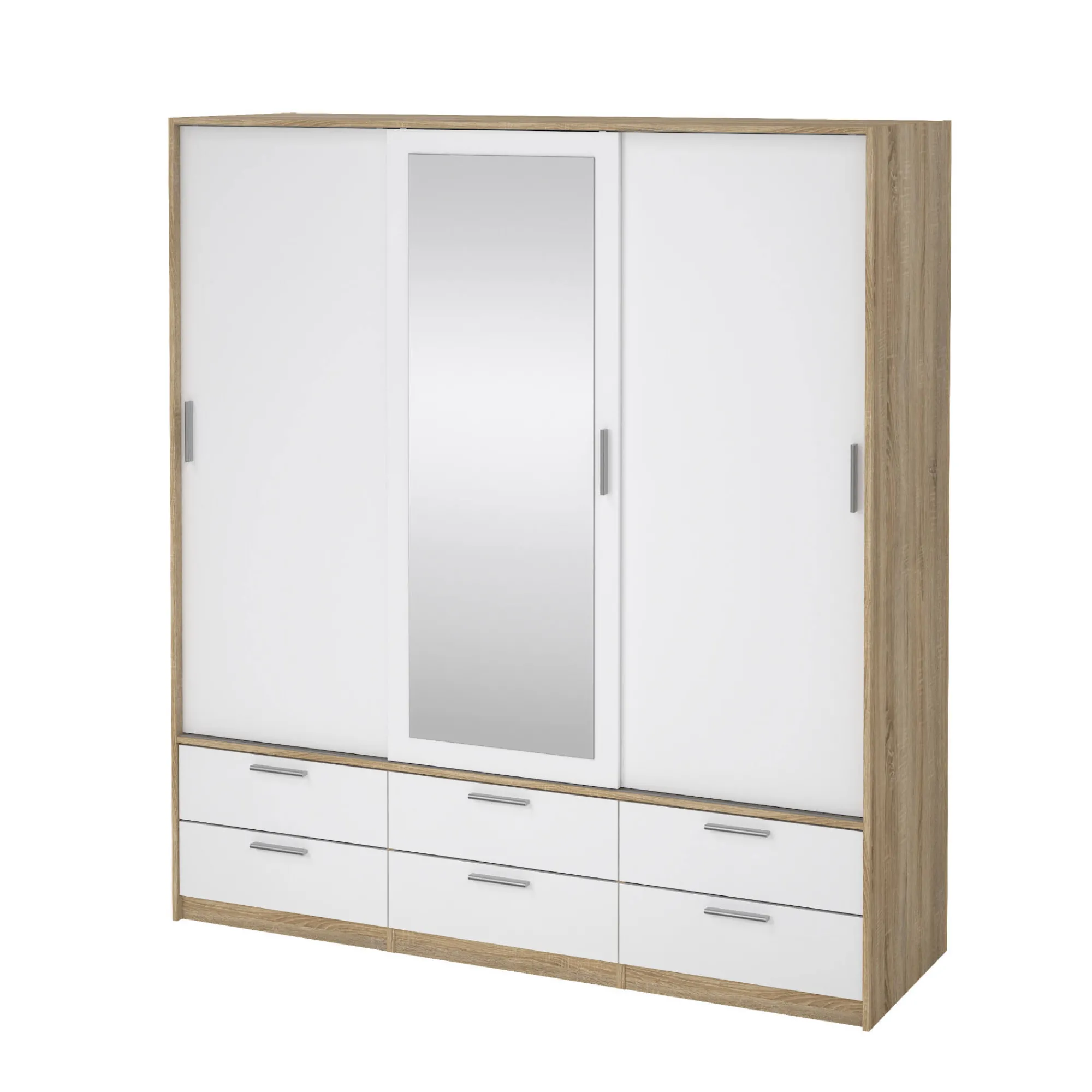 Guardaroba 3 ante Anabelle, Mobile camera da letto, Cabina armadio portabiti, Armadio appendiabiti, 181x60 h200 cm, Quercia e Bianco<Dmora Hot